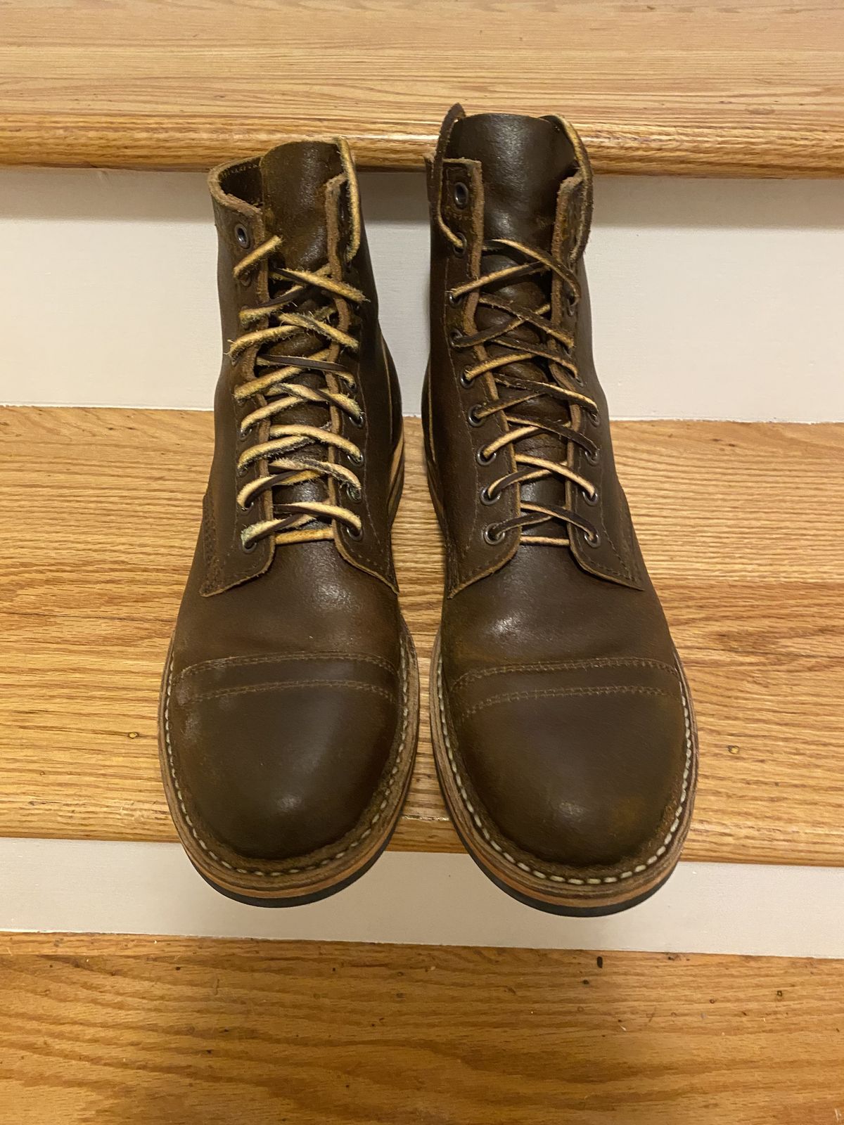 Photo by patinathunderdome on November 5, 2021 of the White's MP-Sherman Toe Cap in Horween Cinnamon Waxed Flesh.