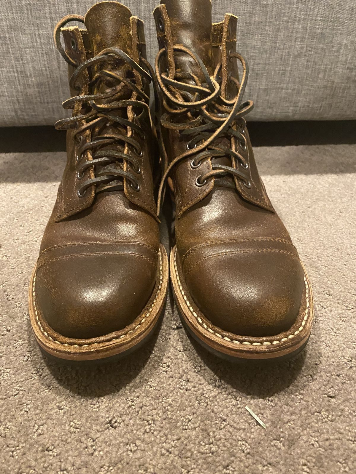 Photo by patinathunderdome on December 6, 2021 of the White's MP-Sherman Toe Cap in Horween Cinnamon Waxed Flesh.