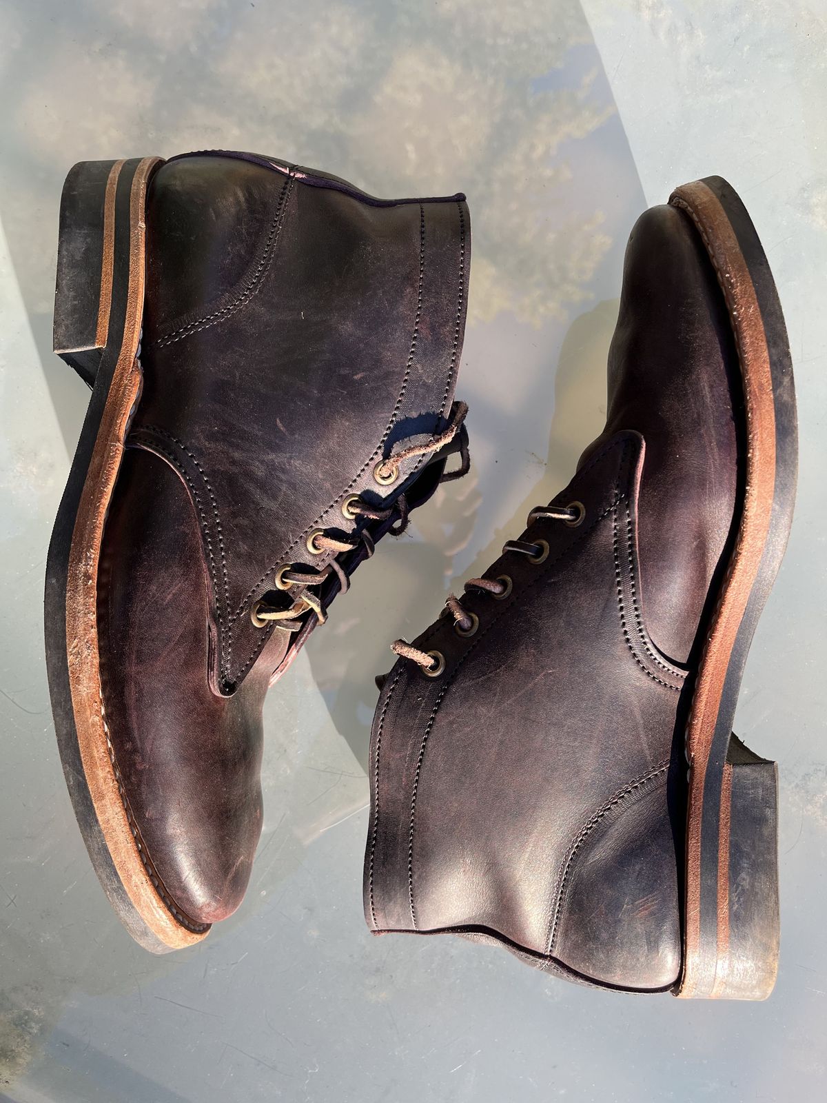 Photo by patinathunderdome on November 6, 2021 of the Truman Chukka in Guidi Aubergine Horse Rump.