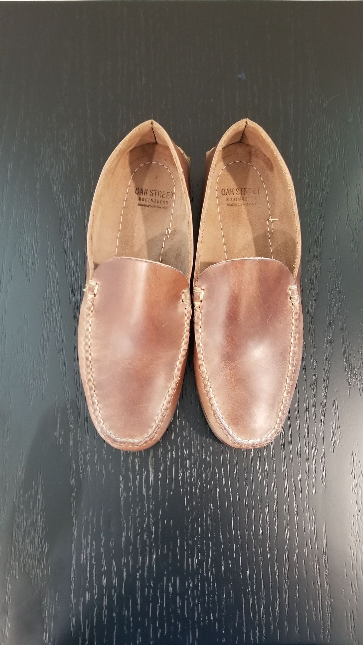 Photo by patinathunderdome on October 2, 2021 of the Oak Street Bootmakers Slip Moc in Horween Natural Chromexcel.