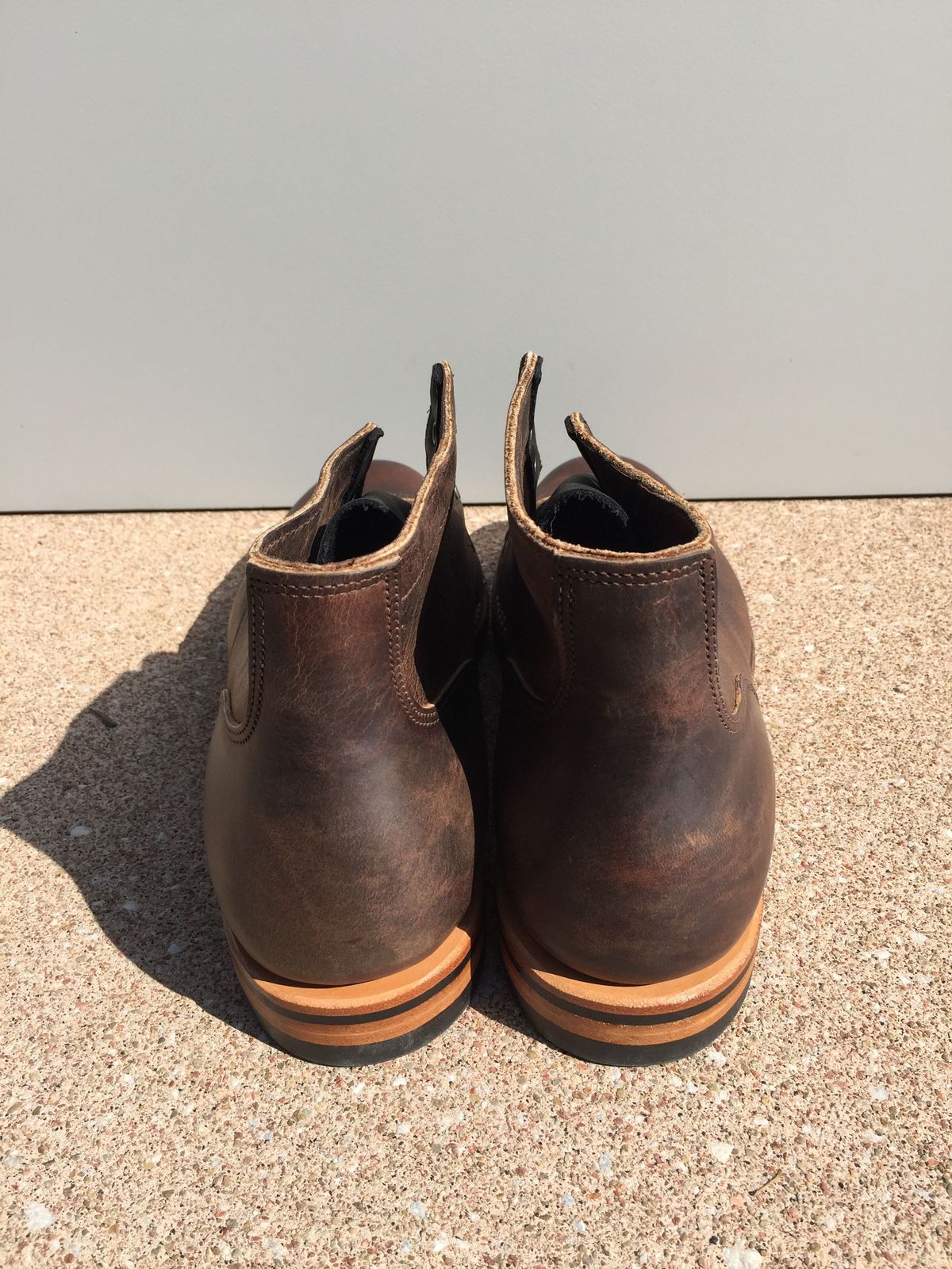 Photo by patinathunderdome on October 5, 2021 of the Viberg Service Boot in Horween Vintage Mocha Oil Harness (3sixteen).