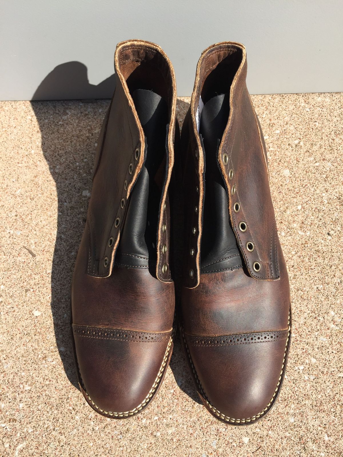 Photo by patinathunderdome on October 5, 2021 of the Viberg Service Boot in Horween Vintage Mocha Oil Harness (3sixteen).