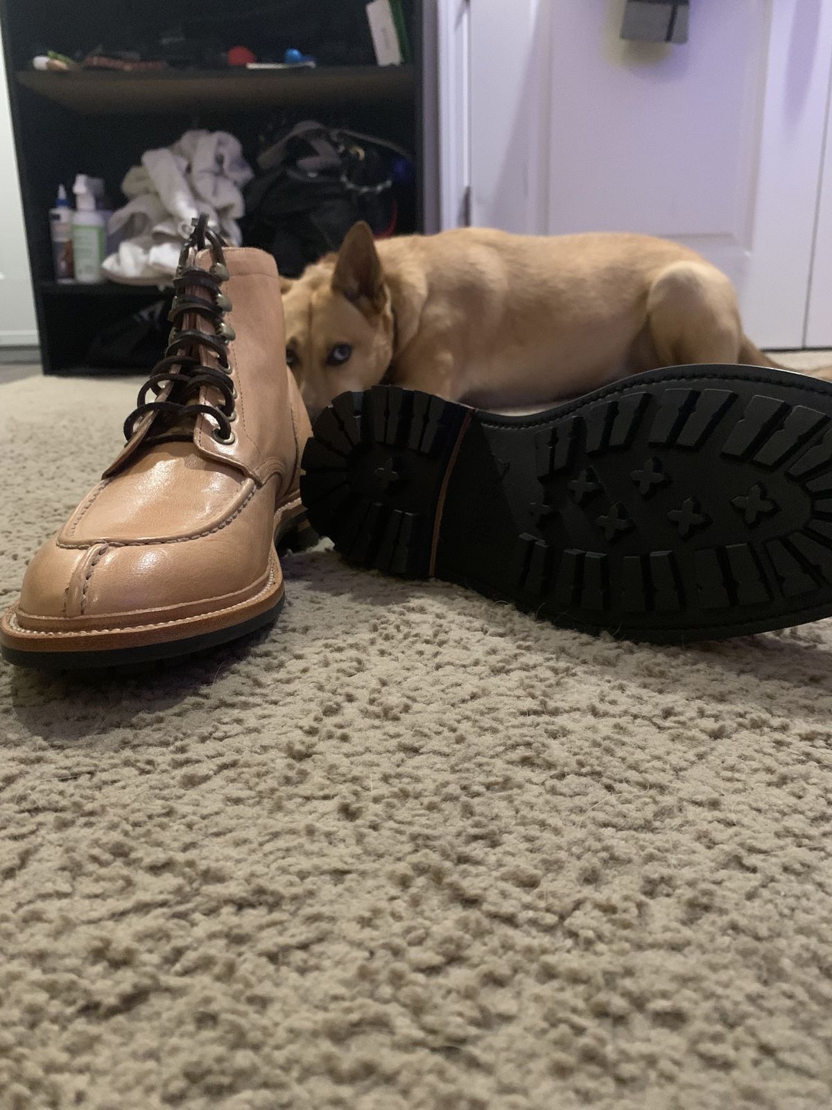 Photo by patinathunderdome on November 4, 2021 of the Grant Stone Ottawa Boot in Incas Natural Kangaroo.