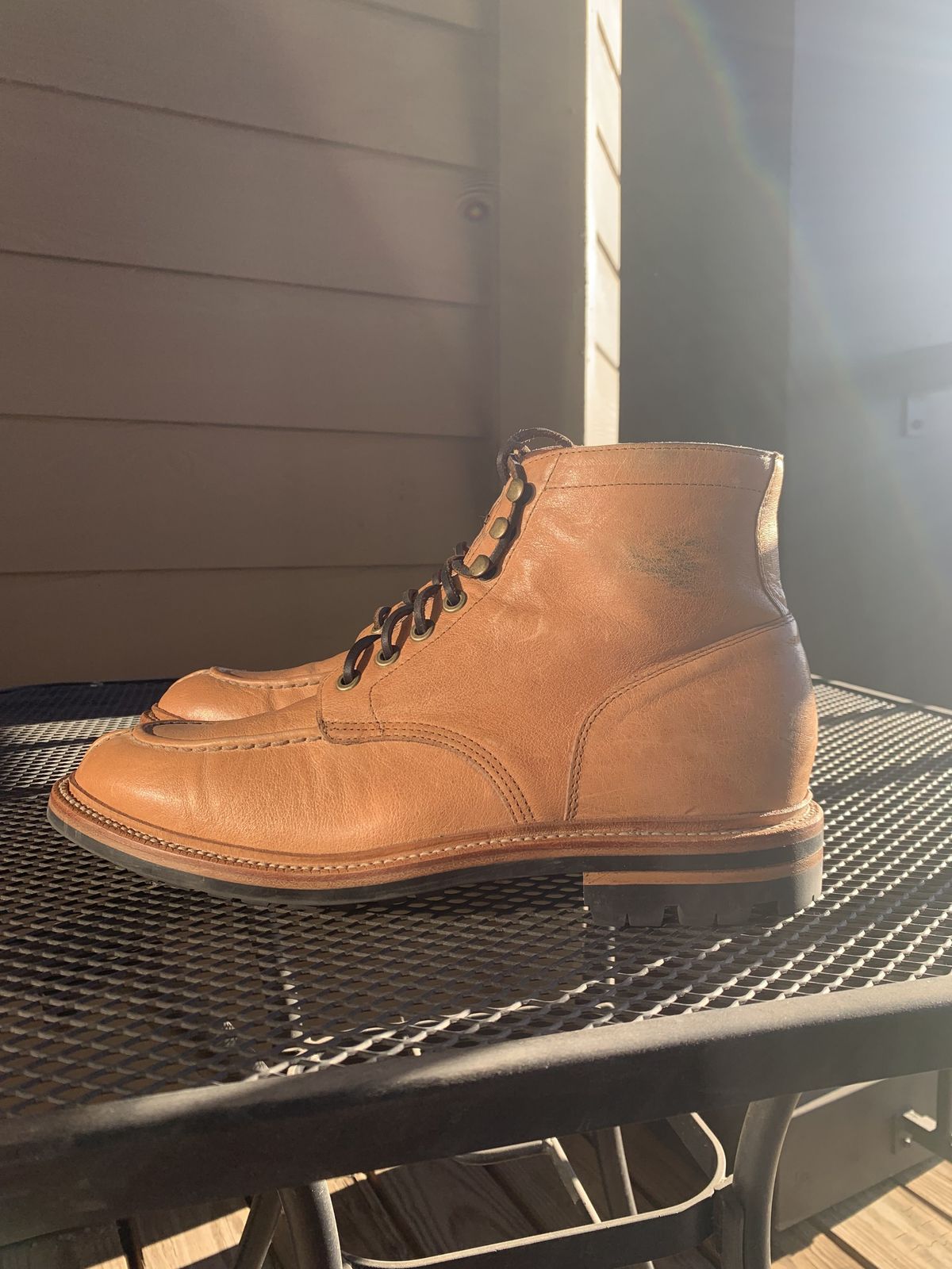 Photo by patinathunderdome on December 1, 2021 of the Grant Stone Ottawa Boot in Incas Natural Kangaroo.