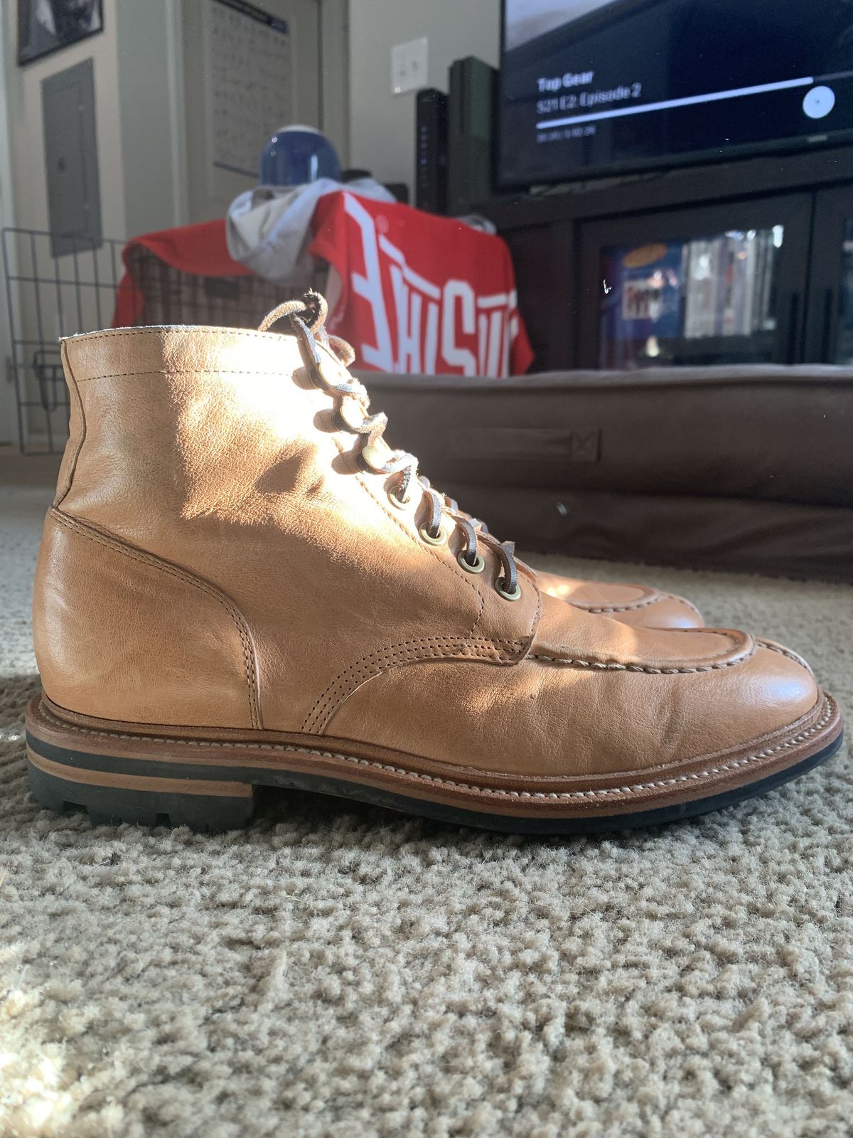 Photo by patinathunderdome on January 2, 2022 of the Grant Stone Ottawa Boot in Incas Natural Kangaroo.