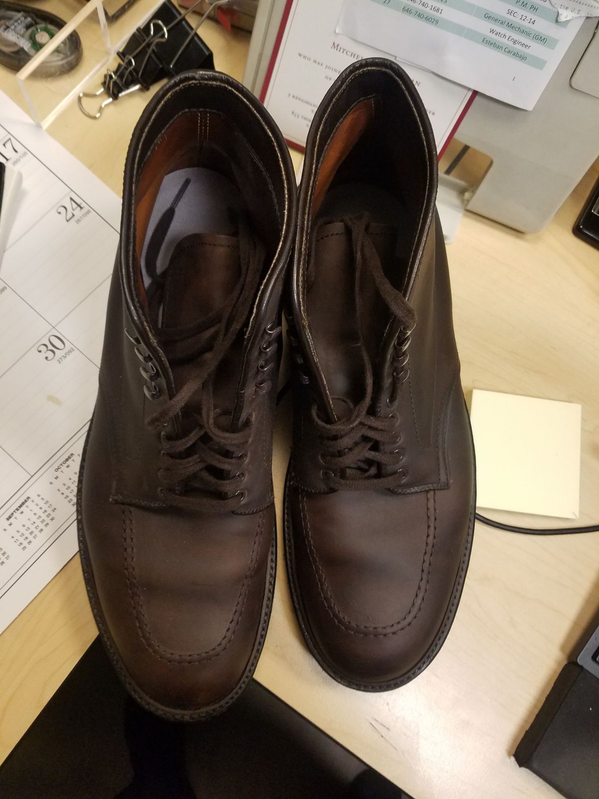Photo by patinathunderdome on October 3, 2022 of the Alden Indy Boot in Horween Brown Chromexcel.