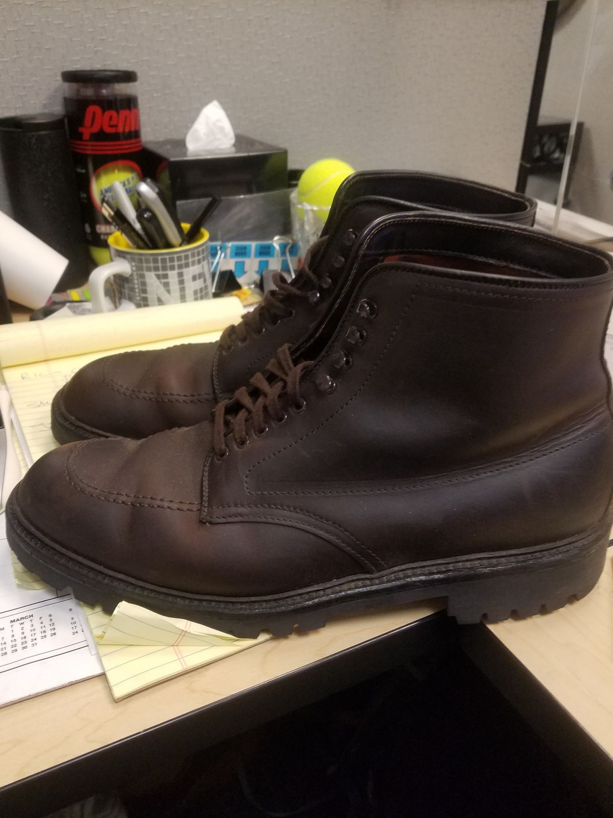 Photo by patinathunderdome on November 1, 2022 of the Alden Indy Boot in Horween Brown Chromexcel.