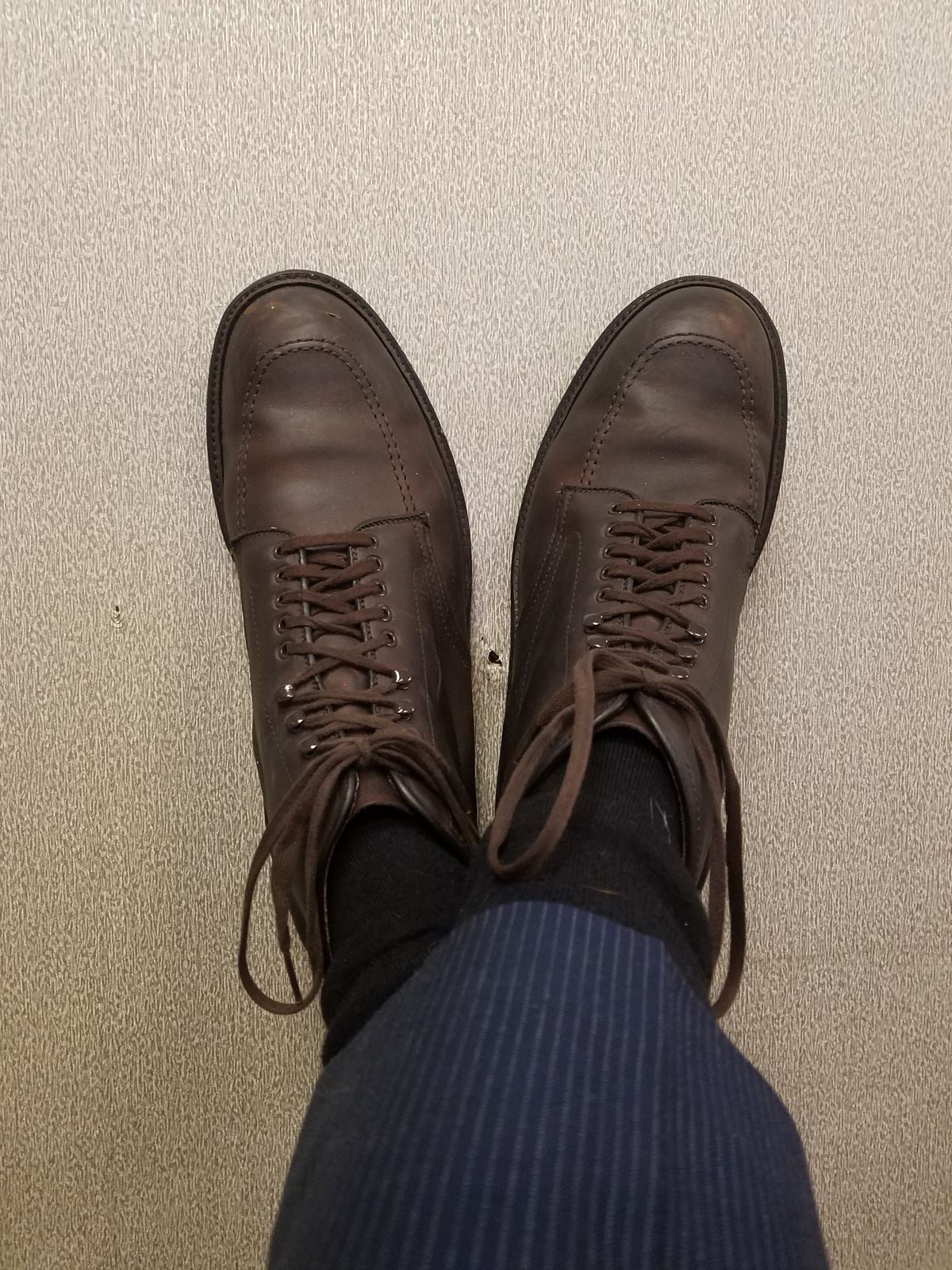 Photo by patinathunderdome on December 1, 2022 of the Alden Indy Boot in Horween Brown Chromexcel.