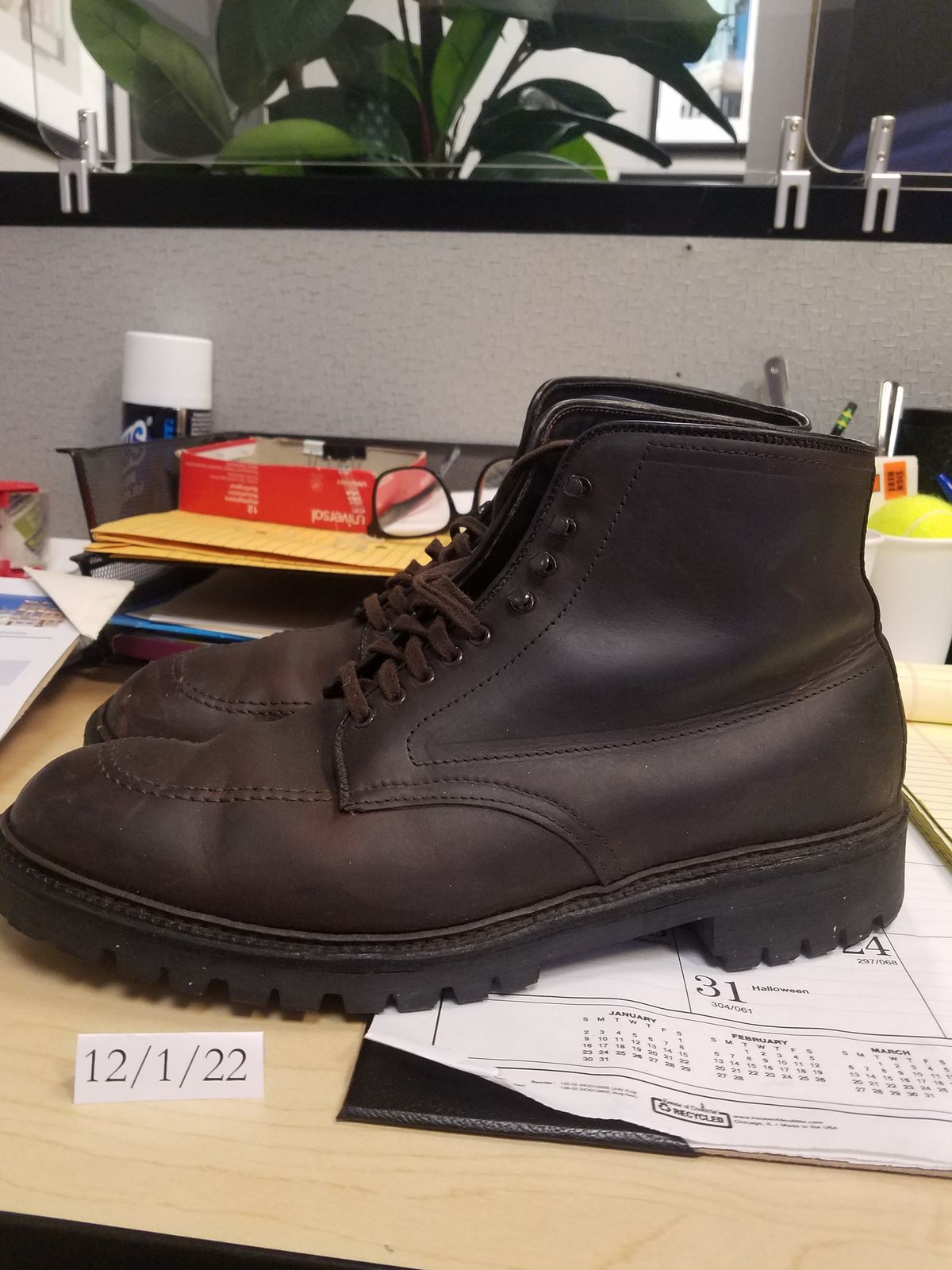Photo by patinathunderdome on December 1, 2022 of the Alden Indy Boot in Horween Brown Chromexcel.