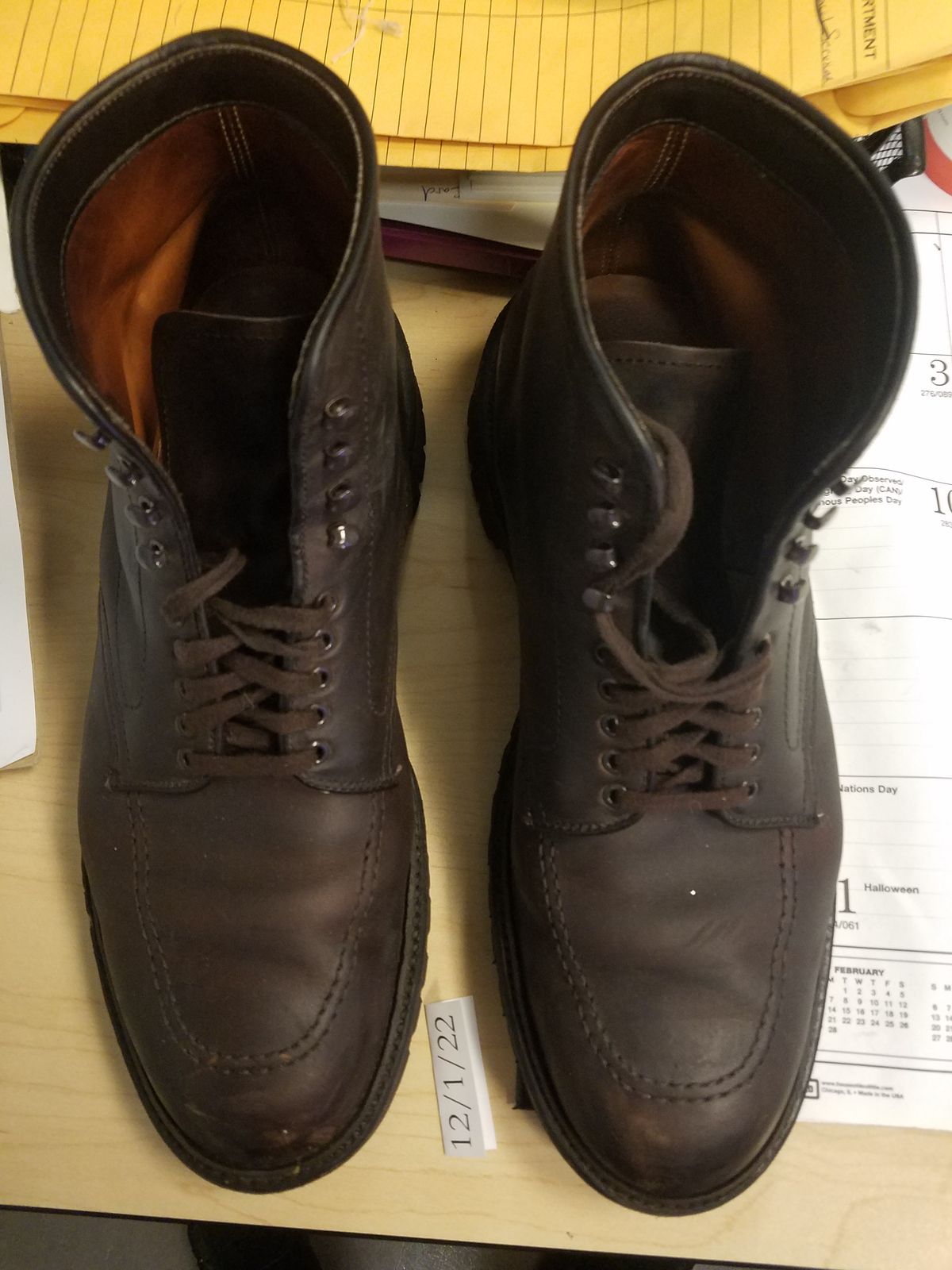 Photo by patinathunderdome on December 1, 2022 of the Alden Indy Boot in Horween Brown Chromexcel.