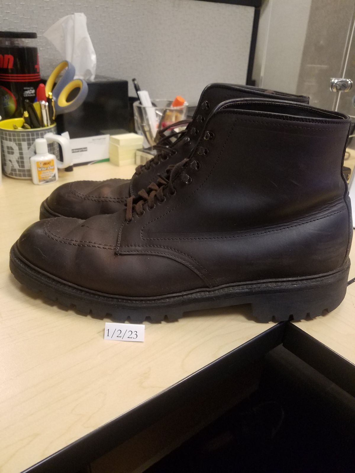 Photo by patinathunderdome on January 2, 2023 of the Alden Indy Boot in Horween Brown Chromexcel.