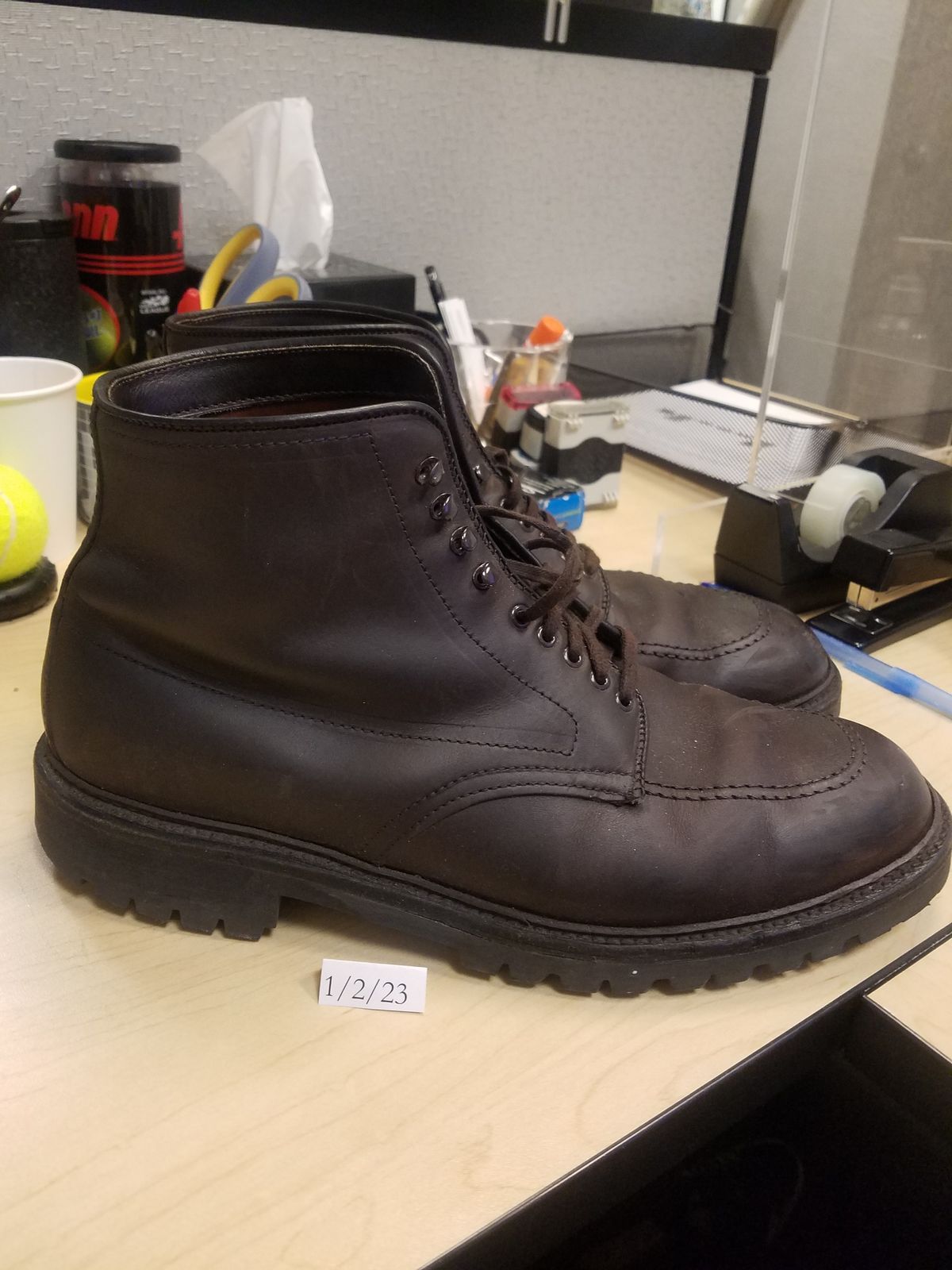 Photo by patinathunderdome on January 2, 2023 of the Alden Indy Boot in Horween Brown Chromexcel.