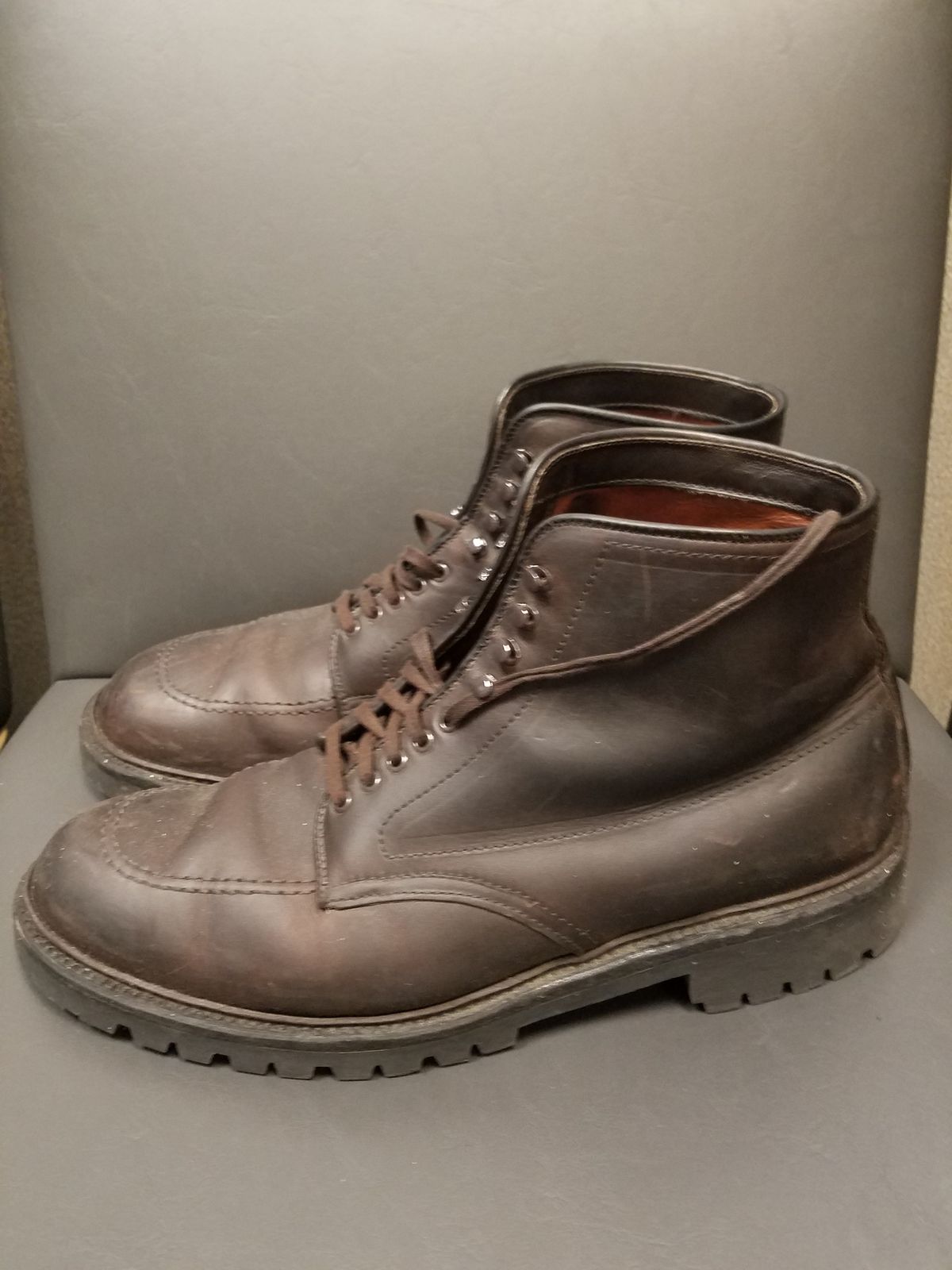 Photo by patinathunderdome on February 1, 2023 of the Alden Indy Boot in Horween Brown Chromexcel.