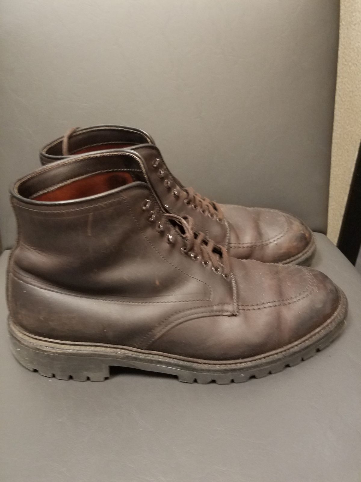 Photo by patinathunderdome on February 1, 2023 of the Alden Indy Boot in Horween Brown Chromexcel.