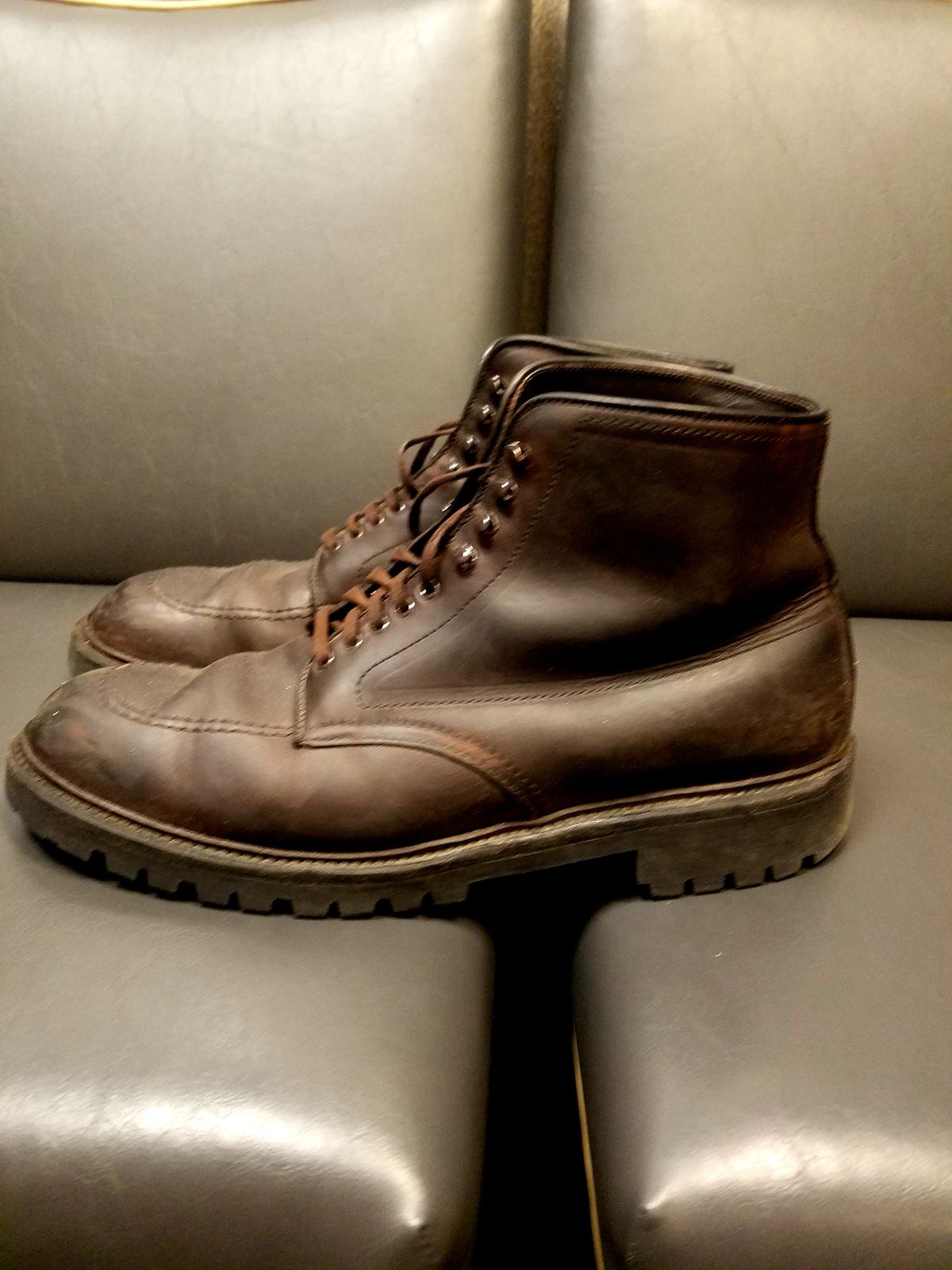 Photo by patinathunderdome on April 3, 2023 of the Alden Indy Boot in Horween Brown Chromexcel.