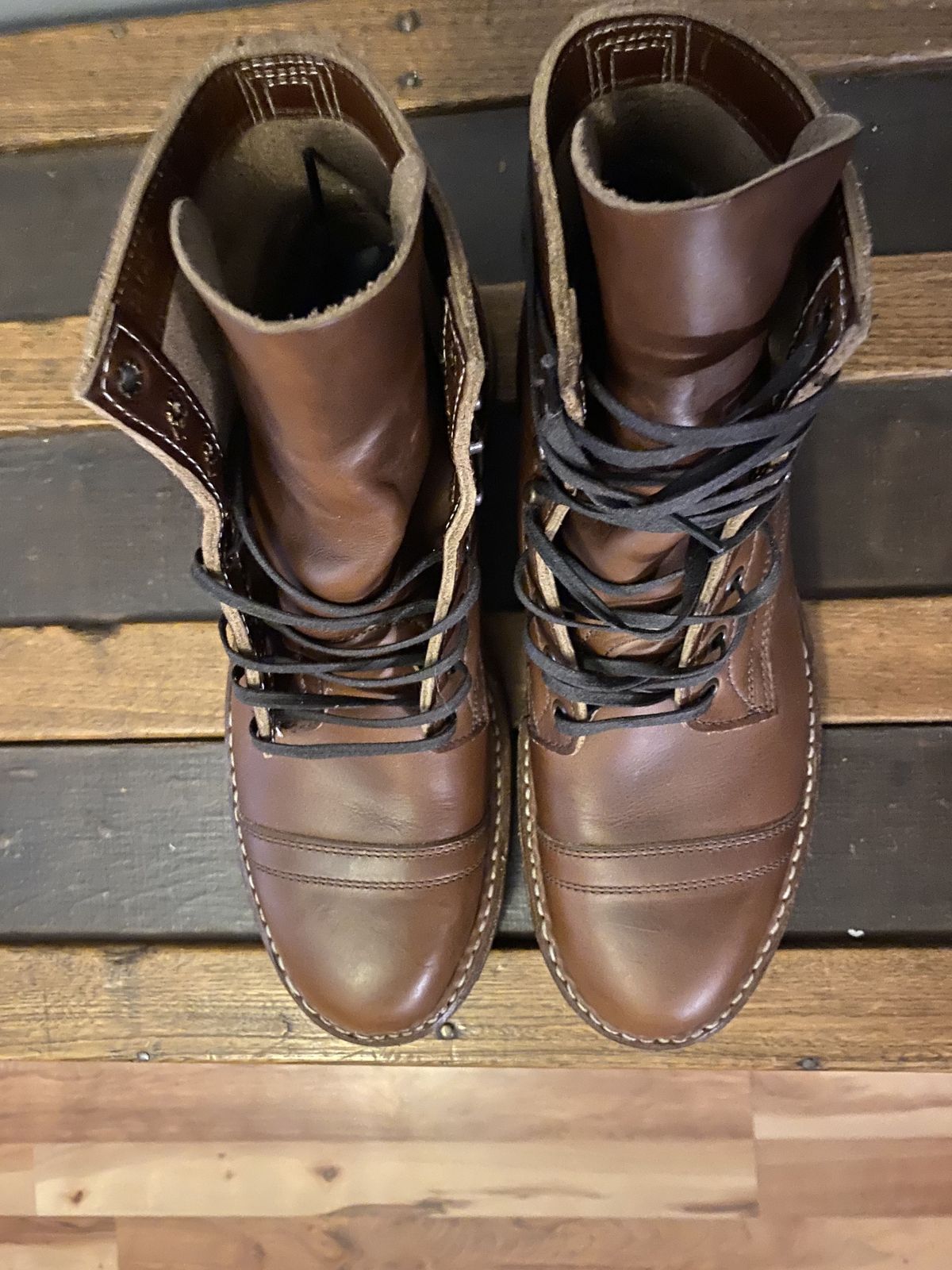 Photo by patinathunderdome on September 30, 2021 of the White's MP-Sherman Toe Cap in Seidel British Tan Double Shot.