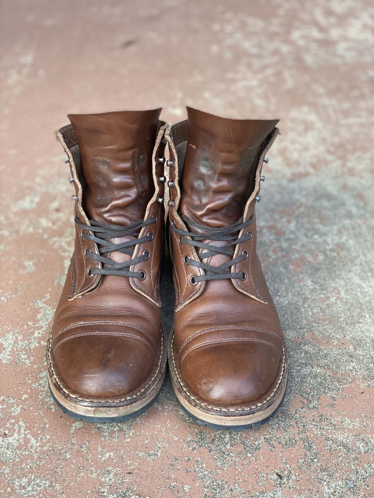 Photo by patinathunderdome on January 5, 2022 of the White's MP-Sherman Toe Cap in Seidel British Tan Double Shot.