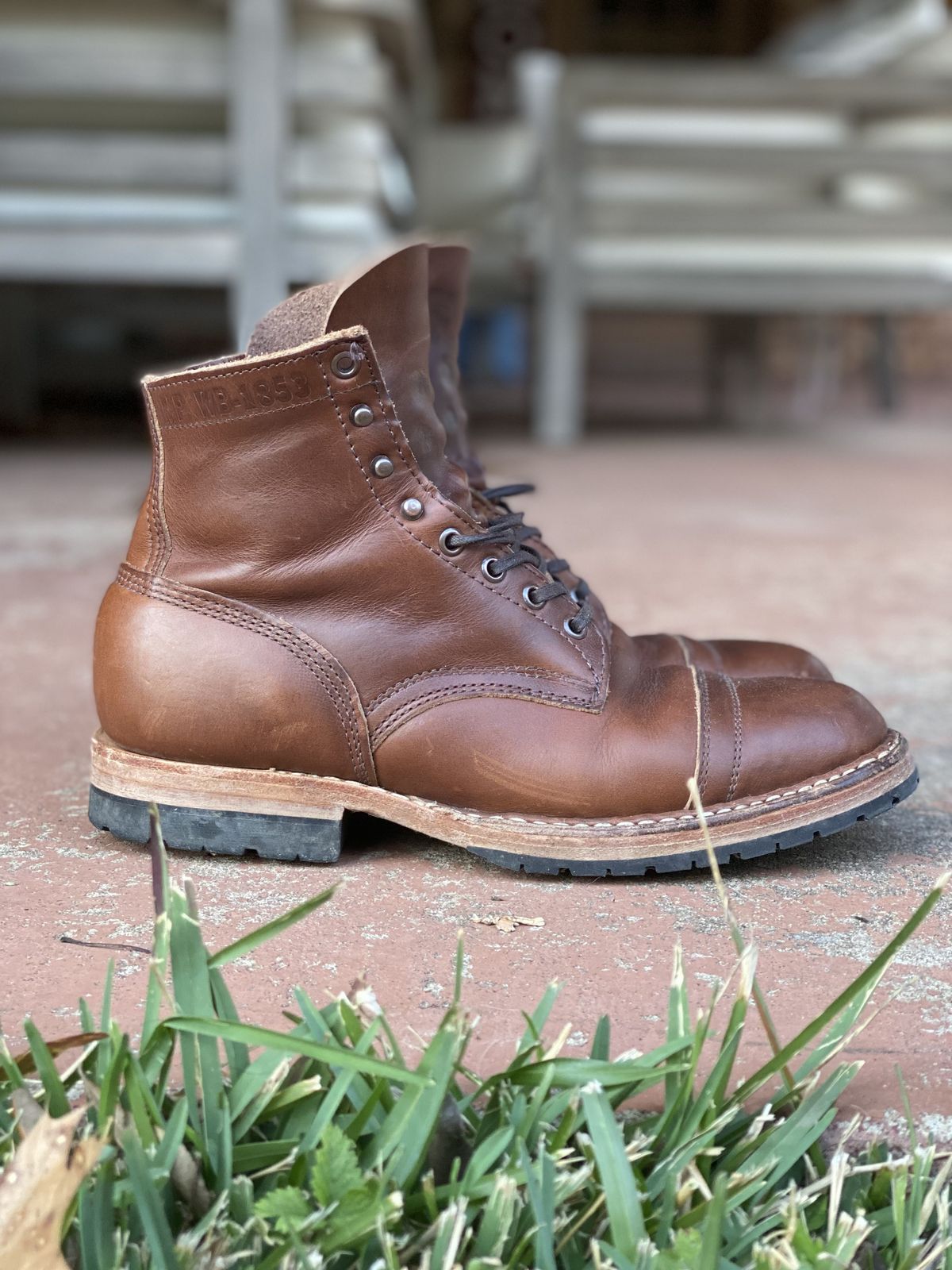 Photo by patinathunderdome on January 5, 2022 of the White's MP-Sherman Toe Cap in Seidel British Tan Double Shot.