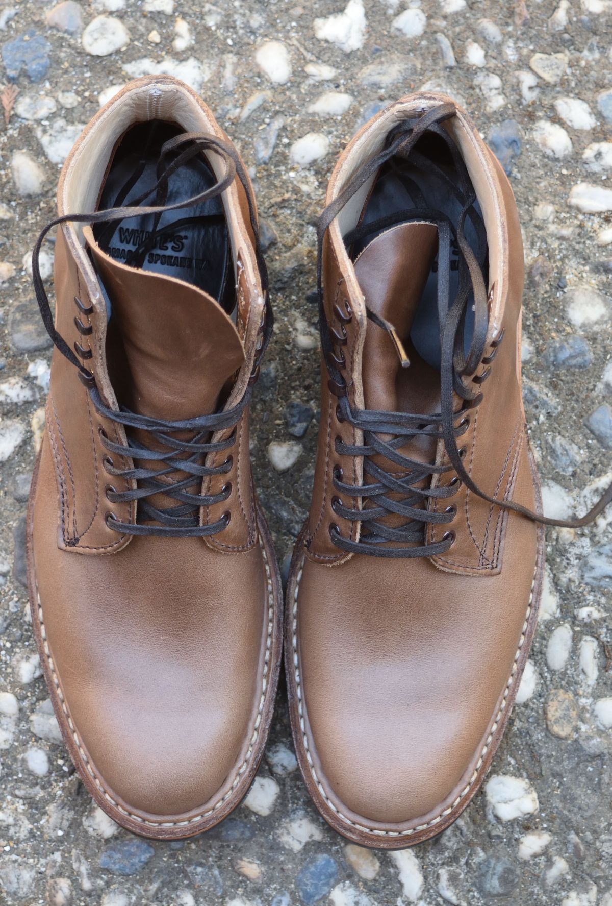 Photo by patinathunderdome on September 30, 2021 of the White's Stevens (Plain Toe) in Horween Natural Chromexcel.