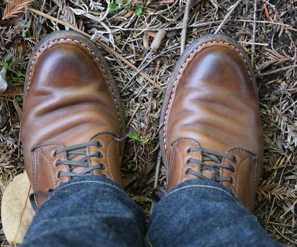 Photo by patinathunderdome on May 1, 2022 of the White's Stevens (Plain Toe) in Horween Natural Chromexcel.