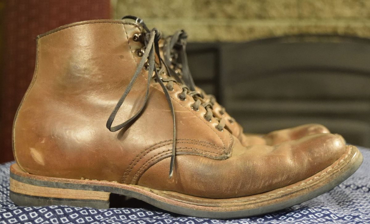 Photo by patinathunderdome on May 1, 2022 of the White's Stevens (Plain Toe) in Horween Natural Chromexcel.