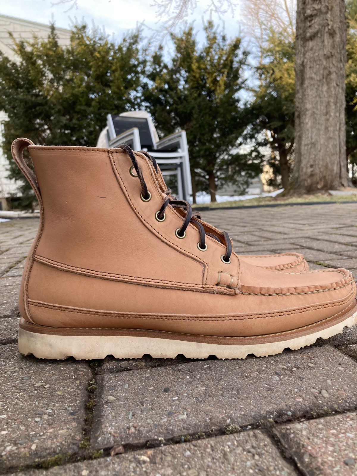 Photo by patinathunderdome on March 5, 2022 of the Rancourt & Co. Harrison Boot Redux in Horween Natural Essex.