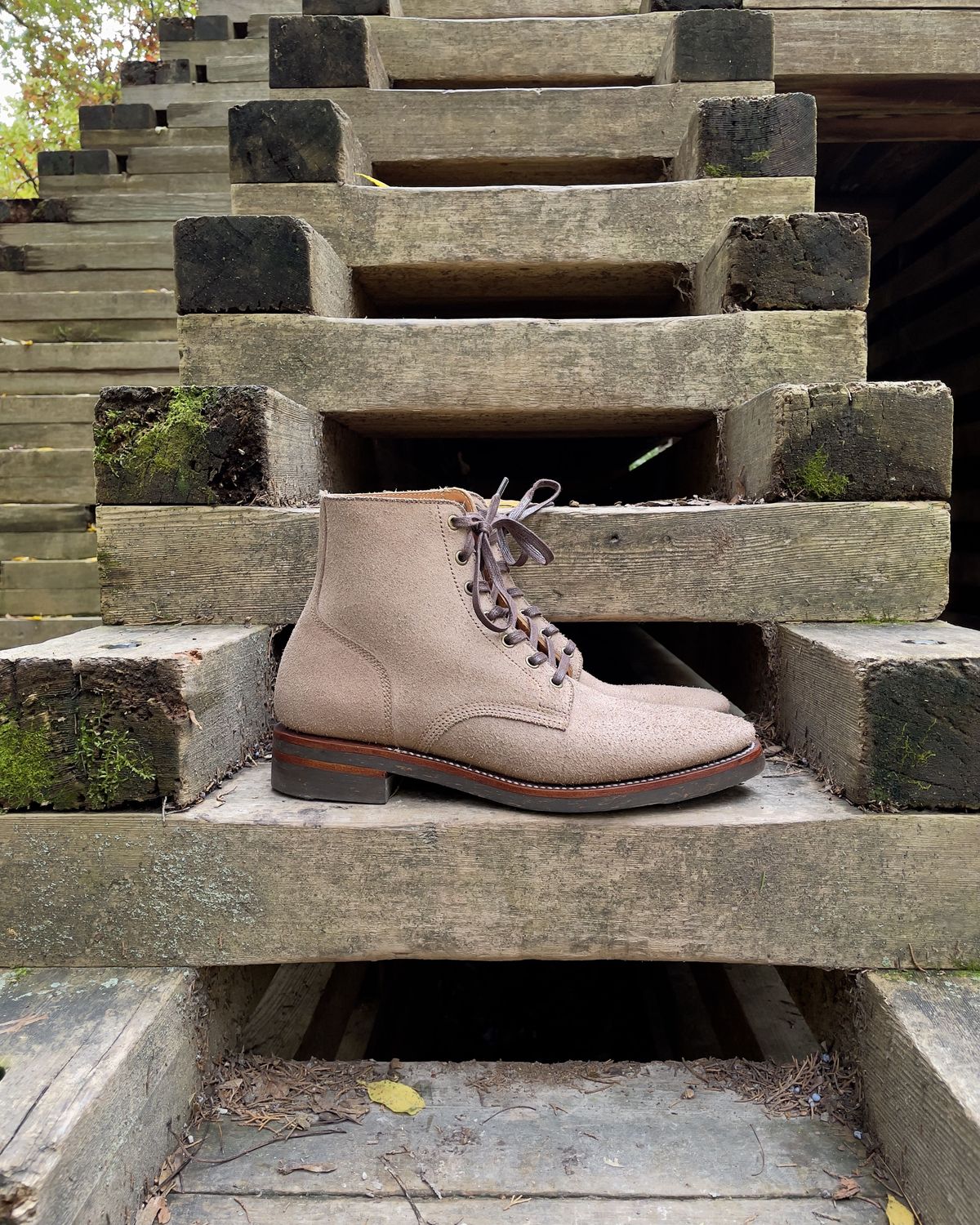 Photo by patinathunderdome on November 1, 2021 of the Midas Service Boot in Horween Natural Chromexcel Roughout.