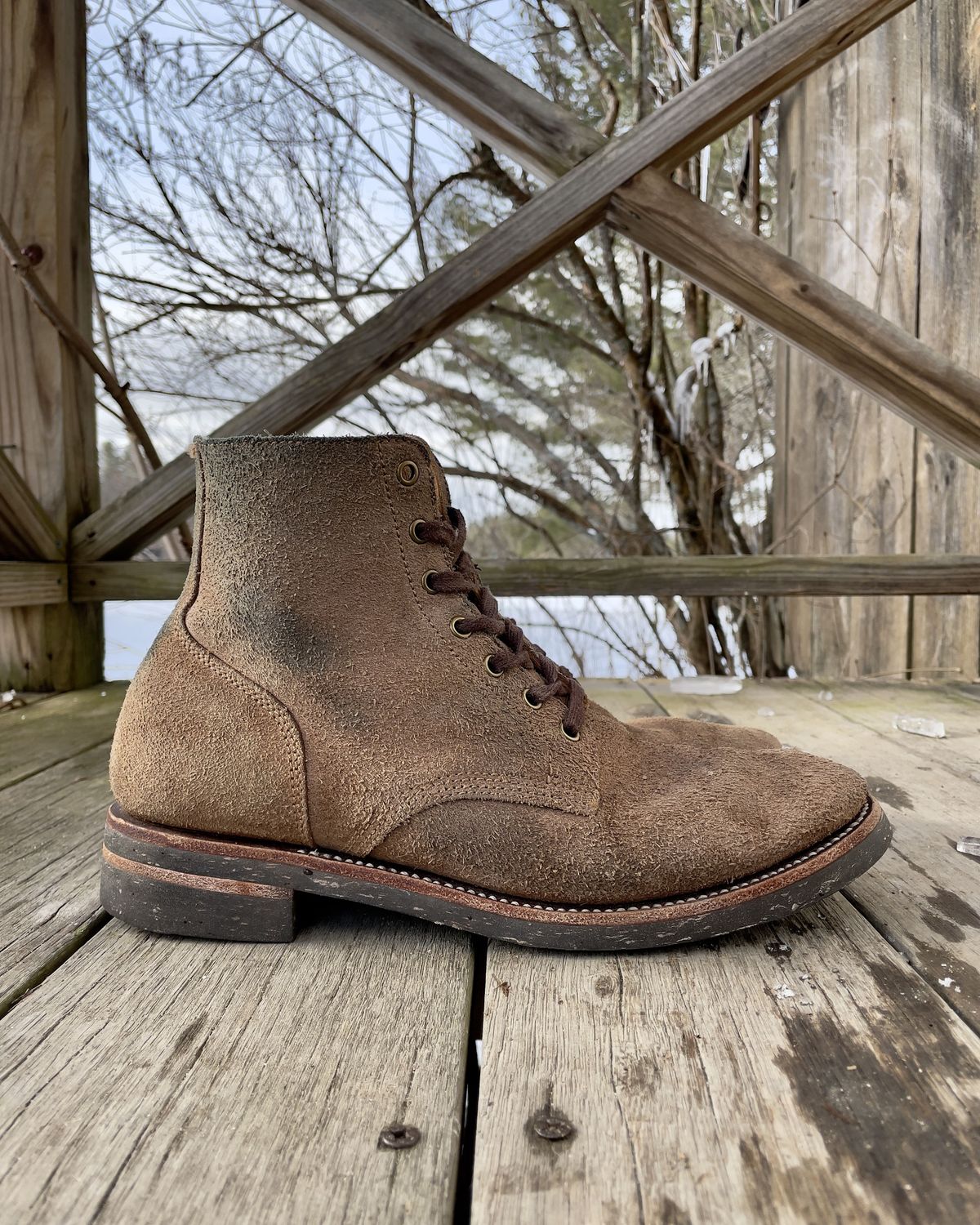 Photo by patinathunderdome on February 2, 2022 of the Midas Service Boot in Horween Natural Chromexcel Roughout.