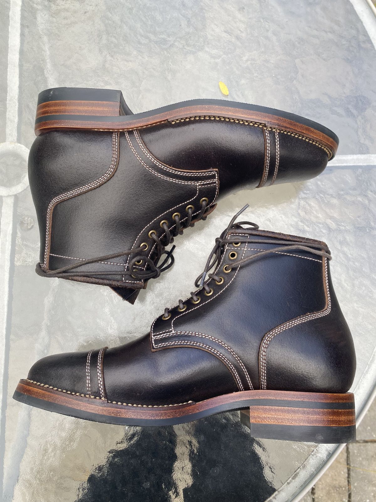 Photo by patinathunderdome on November 5, 2021 of the Flame Panda Service Boot in Horween Dark Brown Waxed Flesh.