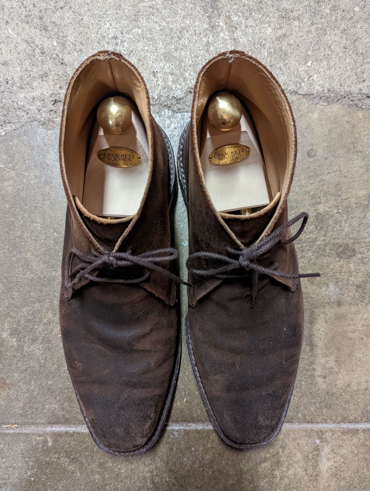 Photo by patinathunderdome on January 6, 2022 of the Crockett & Jones Molton in Dark Brown Roughout Suede.