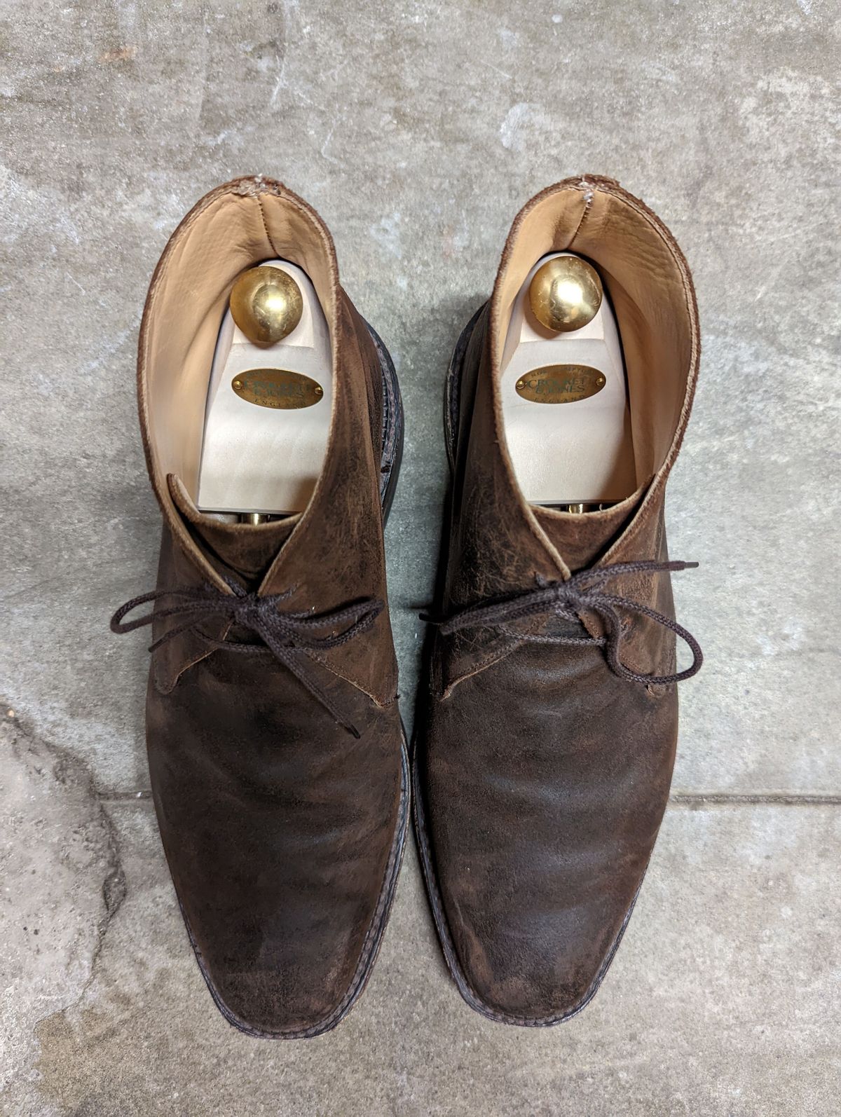 Photo by patinathunderdome on April 6, 2022 of the Crockett & Jones Molton in Dark Brown Roughout Suede.