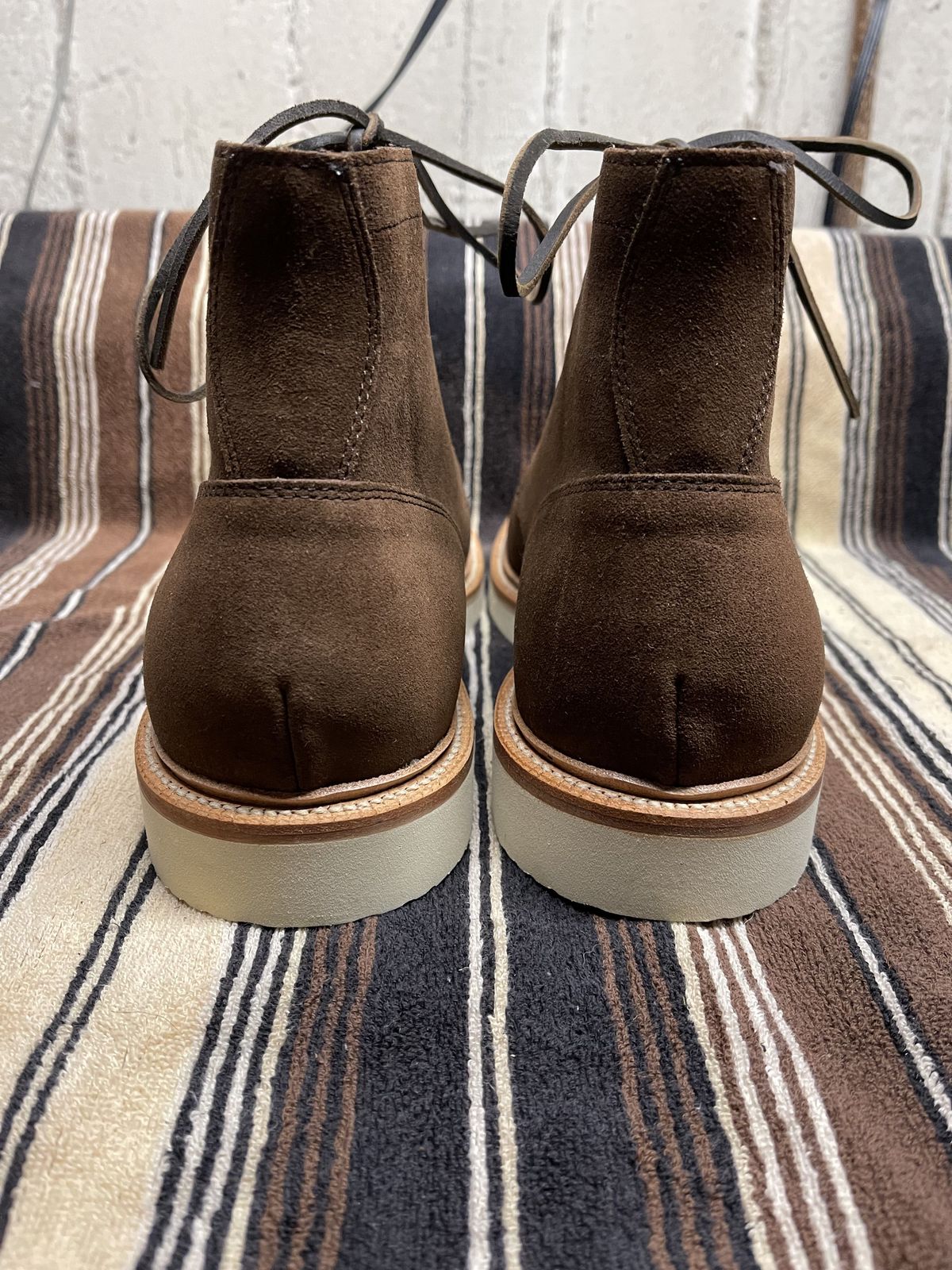 Photo by patinathunderdome on September 30, 2021 of the Grant Stone Diesel Boot in C.F. Stead Coffee Repello Calf Suede.