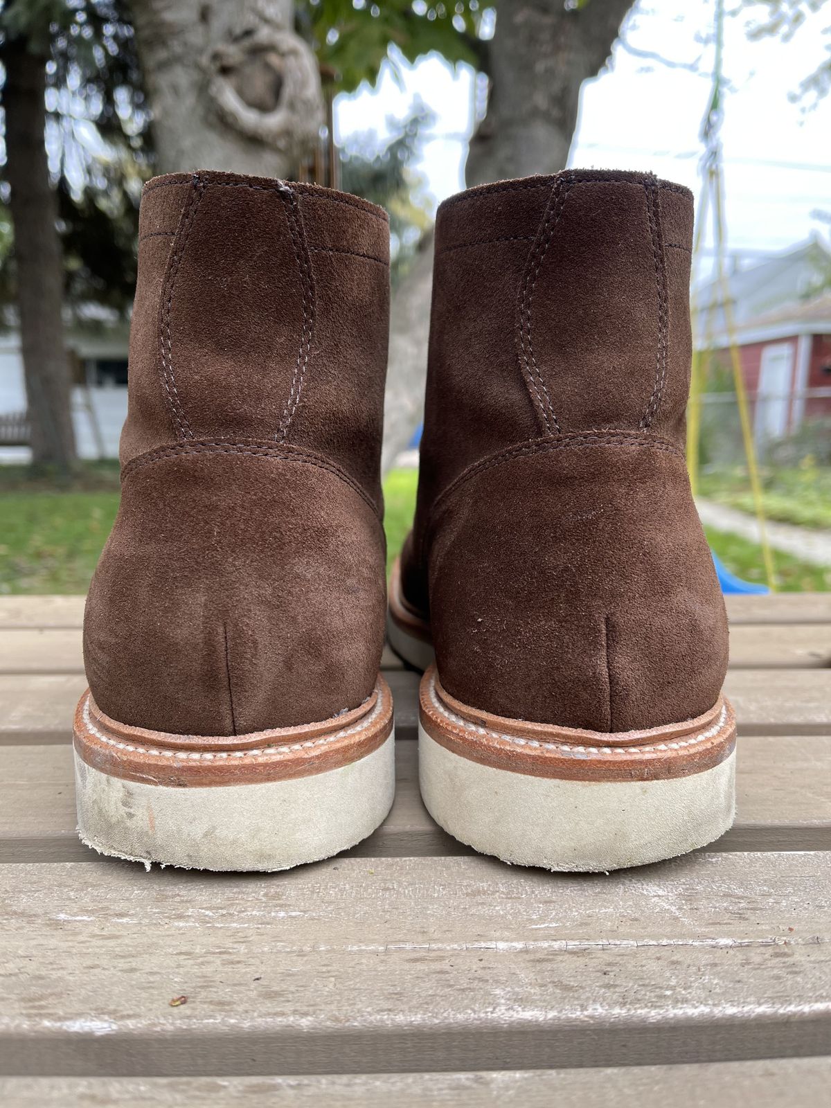 Photo by patinathunderdome on November 4, 2021 of the Grant Stone Diesel Boot in C.F. Stead Coffee Repello Calf Suede.