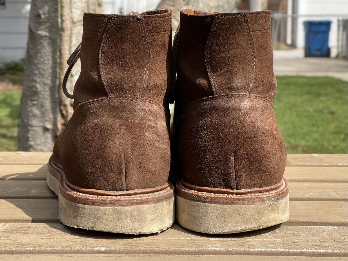 Photo by patinathunderdome on April 3, 2022 of the Grant Stone Diesel Boot in C.F. Stead Coffee Repello Calf Suede.