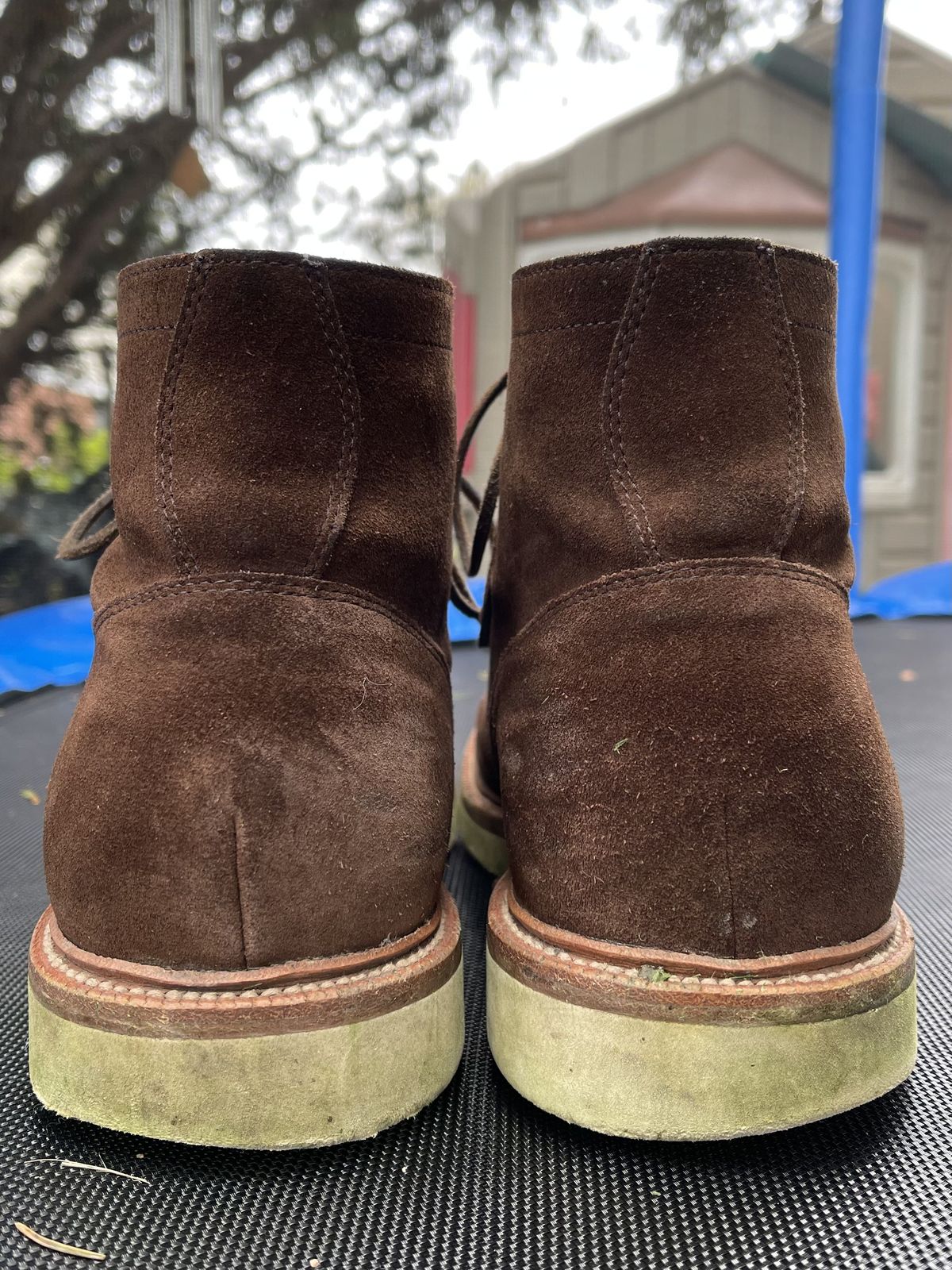 Photo by patinathunderdome on May 5, 2022 of the Grant Stone Diesel Boot in C.F. Stead Coffee Repello Calf Suede.