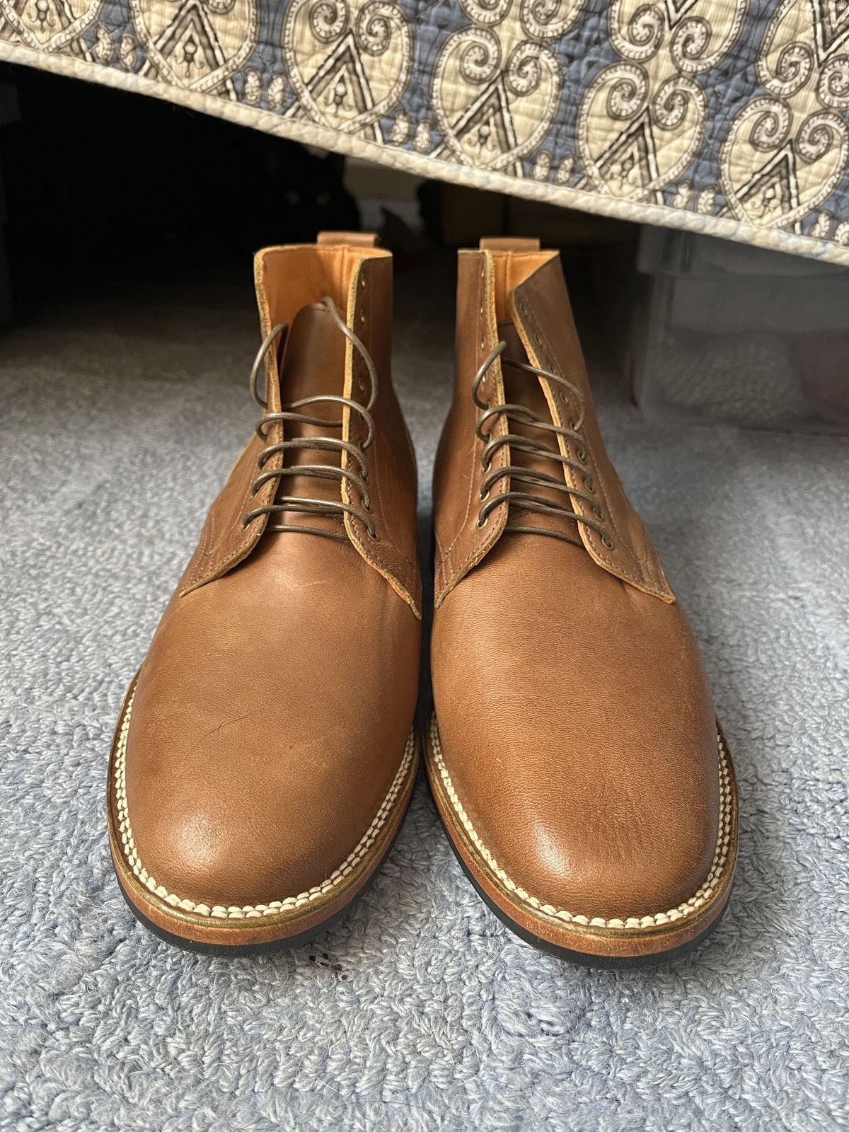 Photo by patinathunderdome on October 1, 2021 of the Viberg Service Boot in Maryam Honey Tanned Hosrehide.