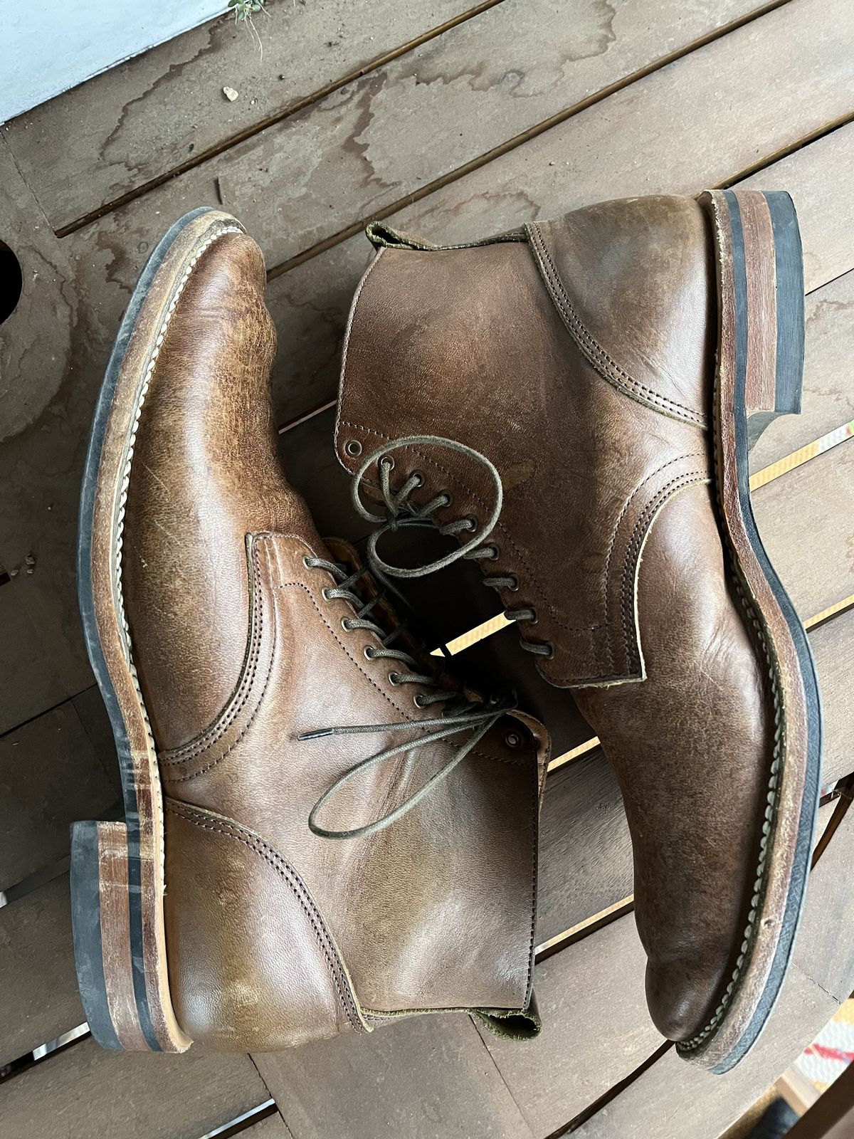 Photo by patinathunderdome on December 5, 2021 of the Viberg Service Boot in Maryam Honey Tanned Hosrehide.