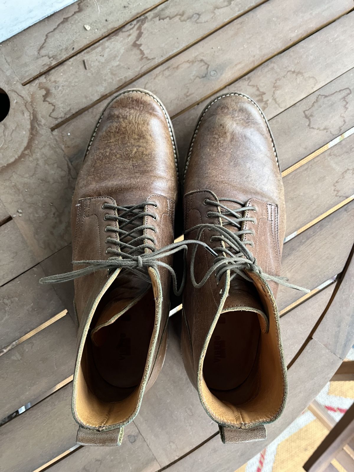 Photo by patinathunderdome on December 5, 2021 of the Viberg Service Boot in Maryam Honey Tanned Hosrehide.