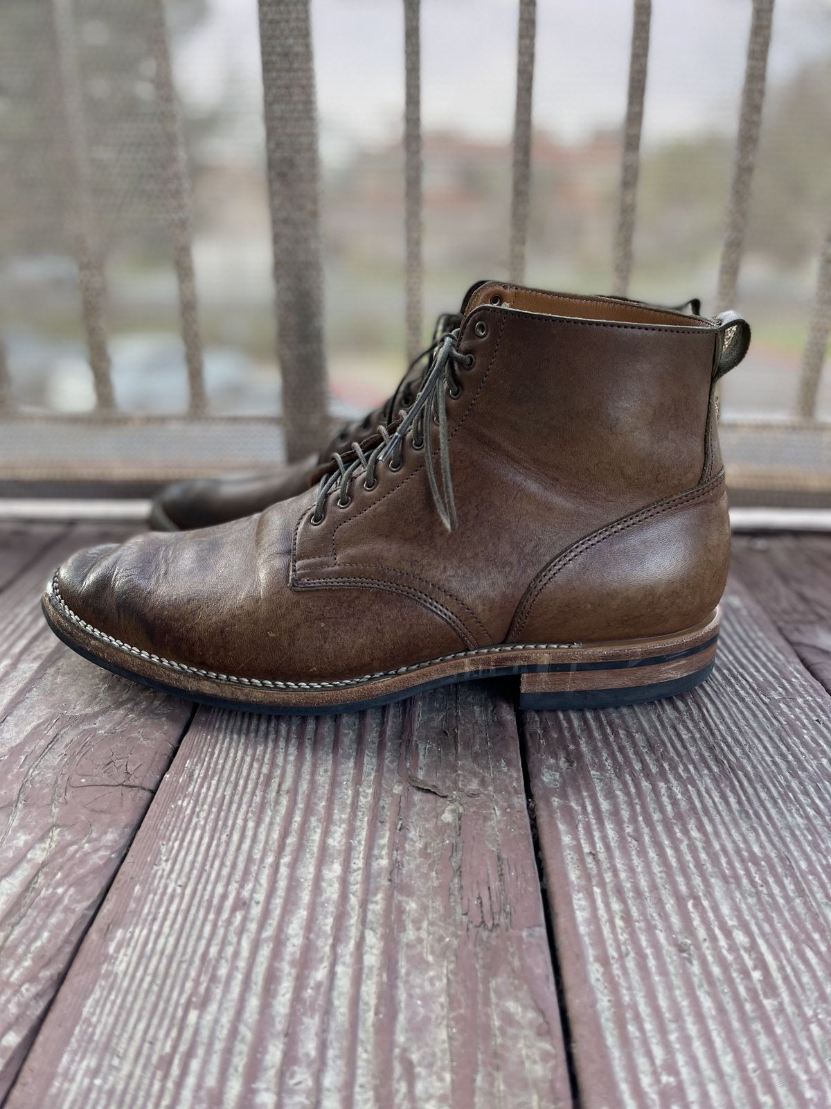 Photo by patinathunderdome on January 1, 2022 of the Viberg Service Boot in Maryam Honey Tanned Hosrehide.