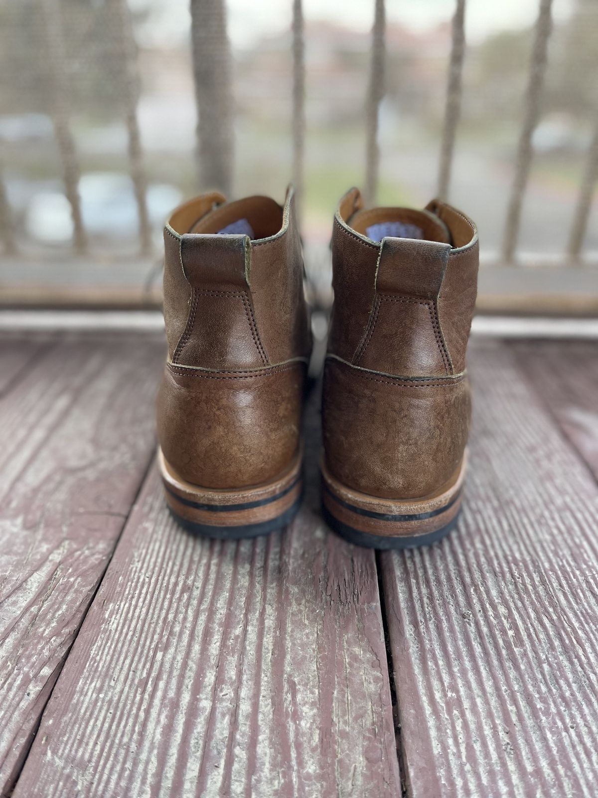Photo by patinathunderdome on January 1, 2022 of the Viberg Service Boot in Maryam Honey Tanned Hosrehide.
