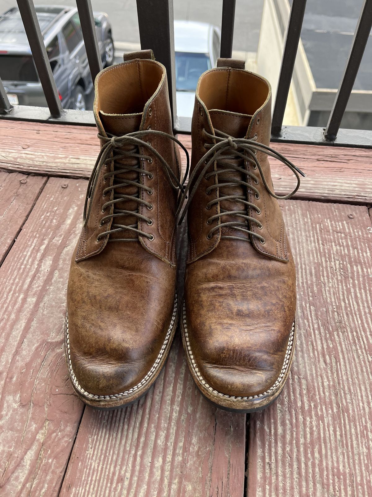 Photo by patinathunderdome on January 1, 2022 of the Viberg Service Boot in Maryam Honey Tanned Hosrehide.