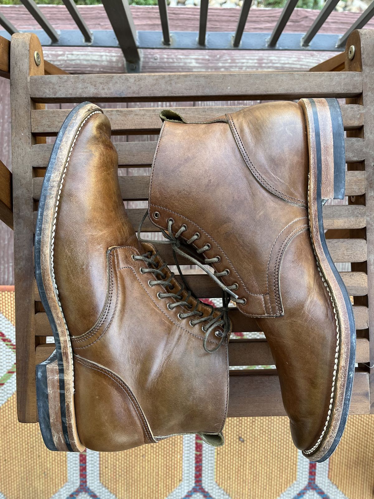 Photo by patinathunderdome on February 3, 2022 of the Viberg Service Boot in Maryam Honey Tanned Hosrehide.