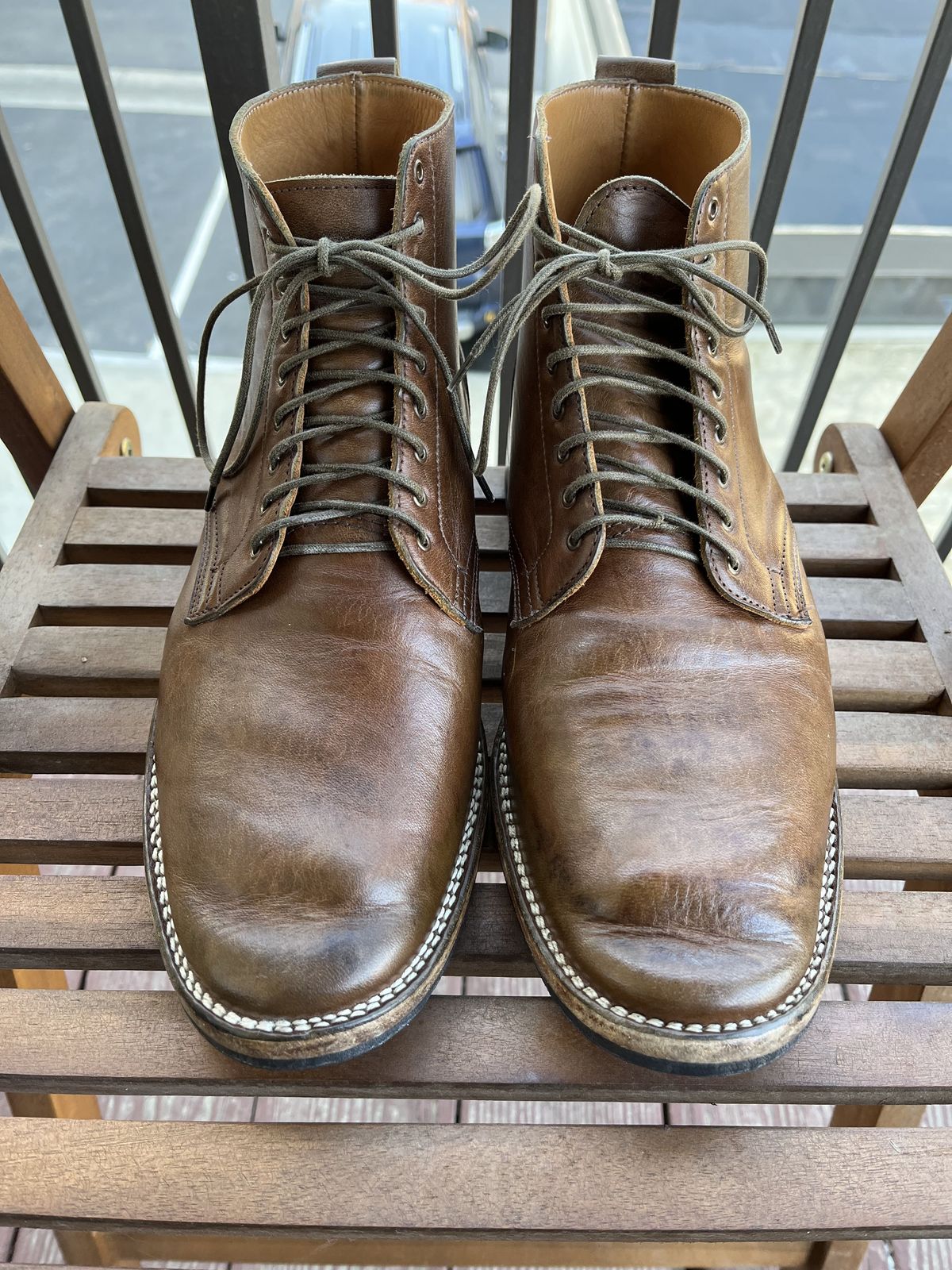 Photo by patinathunderdome on February 3, 2022 of the Viberg Service Boot in Maryam Honey Tanned Hosrehide.