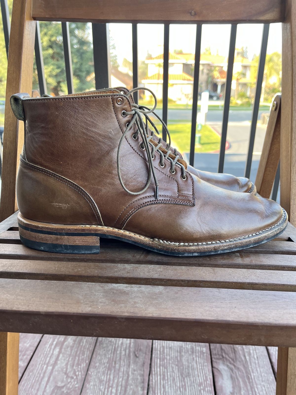 Photo by patinathunderdome on February 3, 2022 of the Viberg Service Boot in Maryam Honey Tanned Hosrehide.