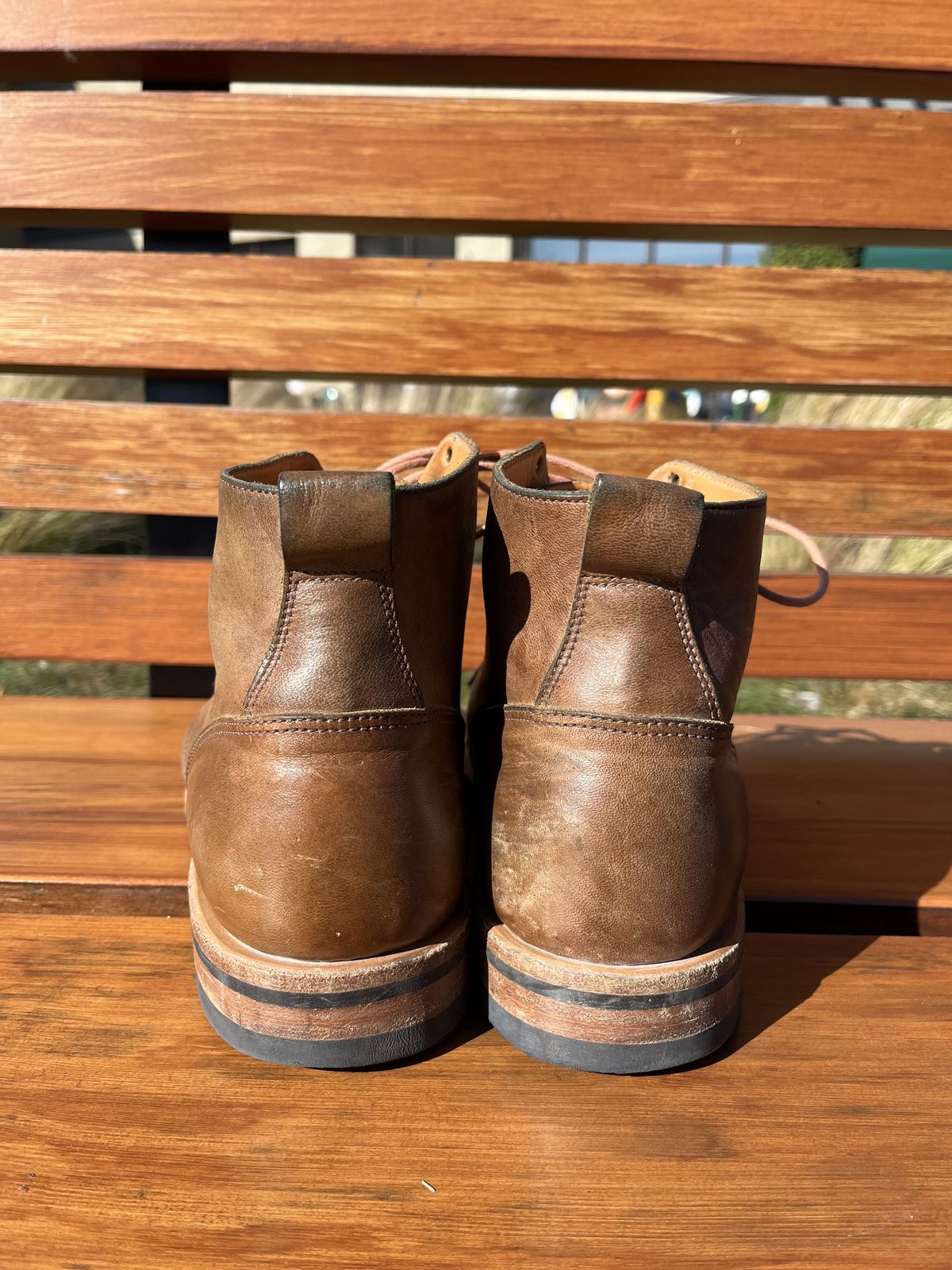 Photo by patinathunderdome on March 5, 2022 of the Viberg Service Boot in Maryam Honey Tanned Hosrehide.