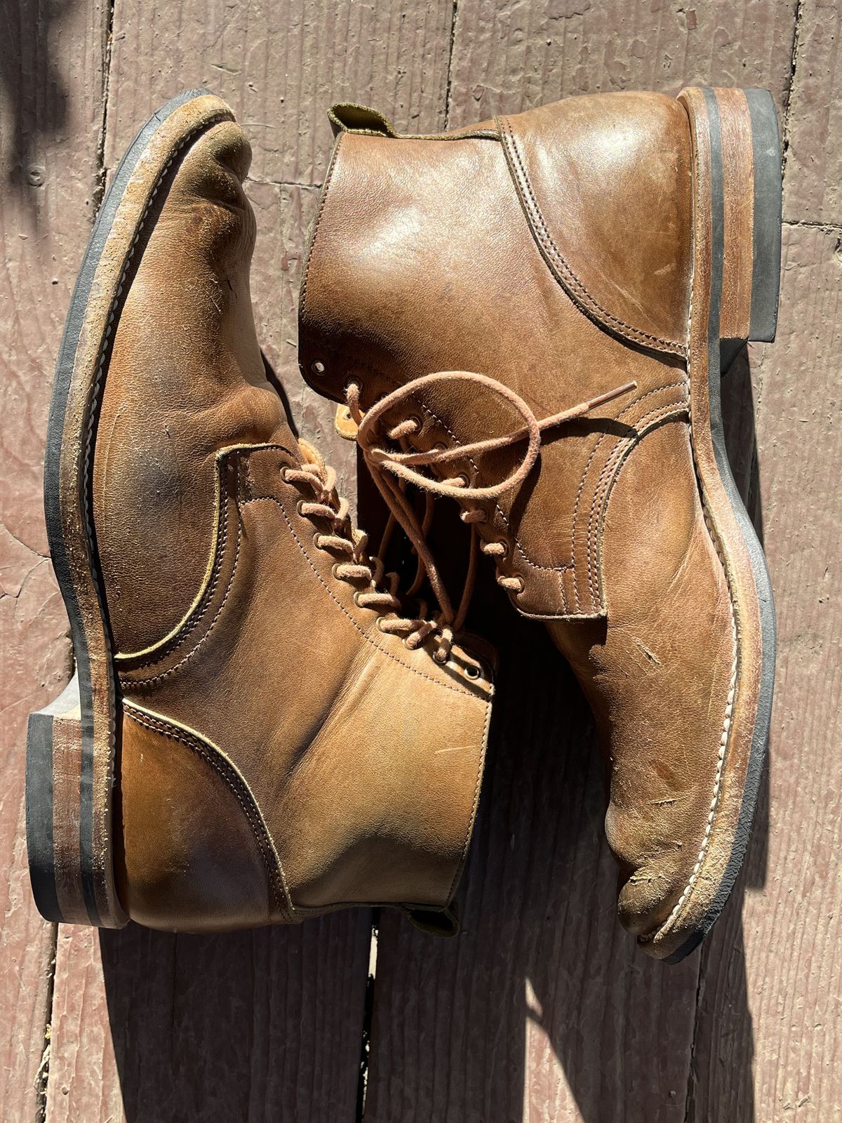 Photo by patinathunderdome on March 5, 2022 of the Viberg Service Boot in Maryam Honey Tanned Hosrehide.