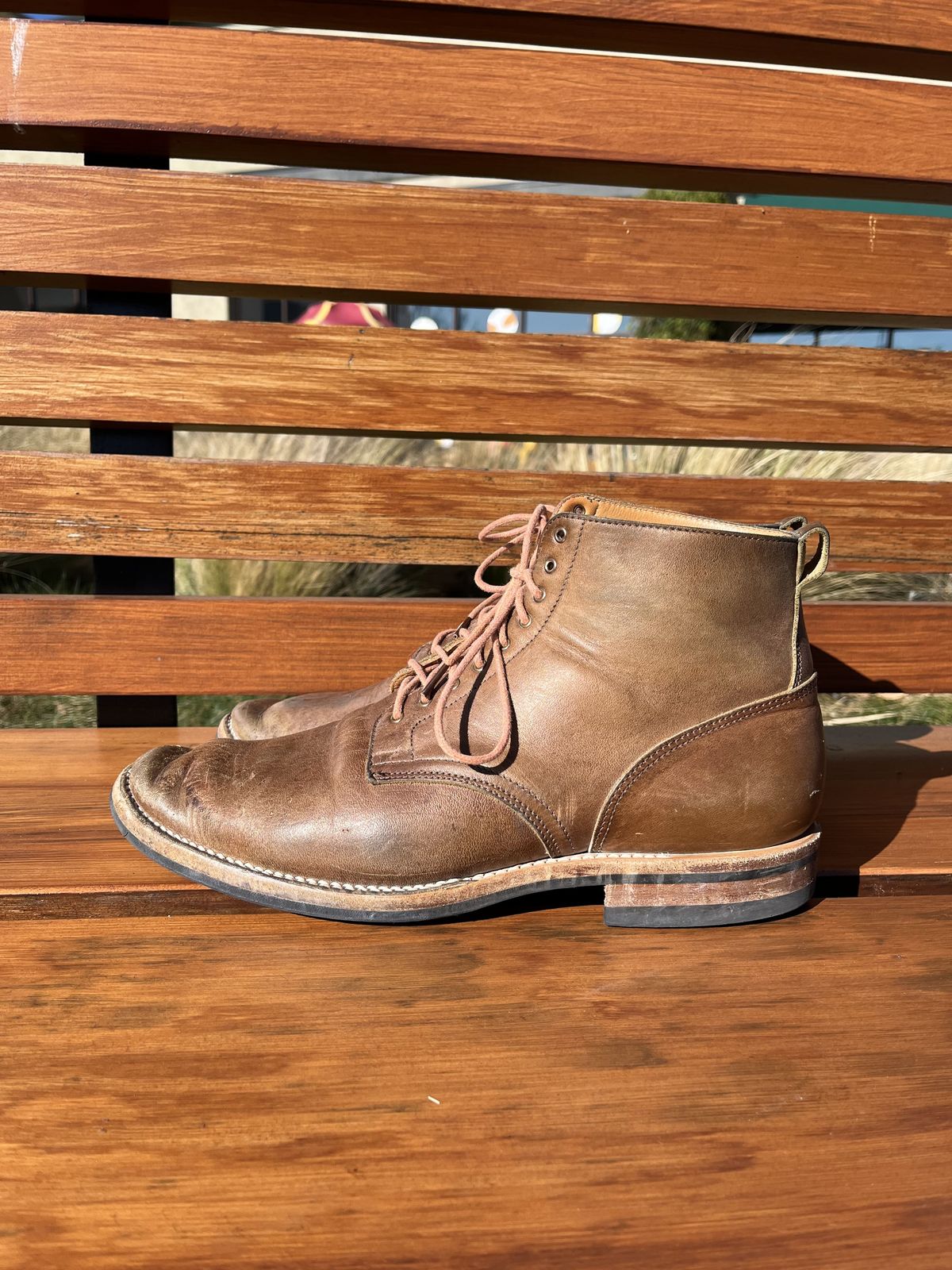 Photo by patinathunderdome on March 5, 2022 of the Viberg Service Boot in Maryam Honey Tanned Hosrehide.