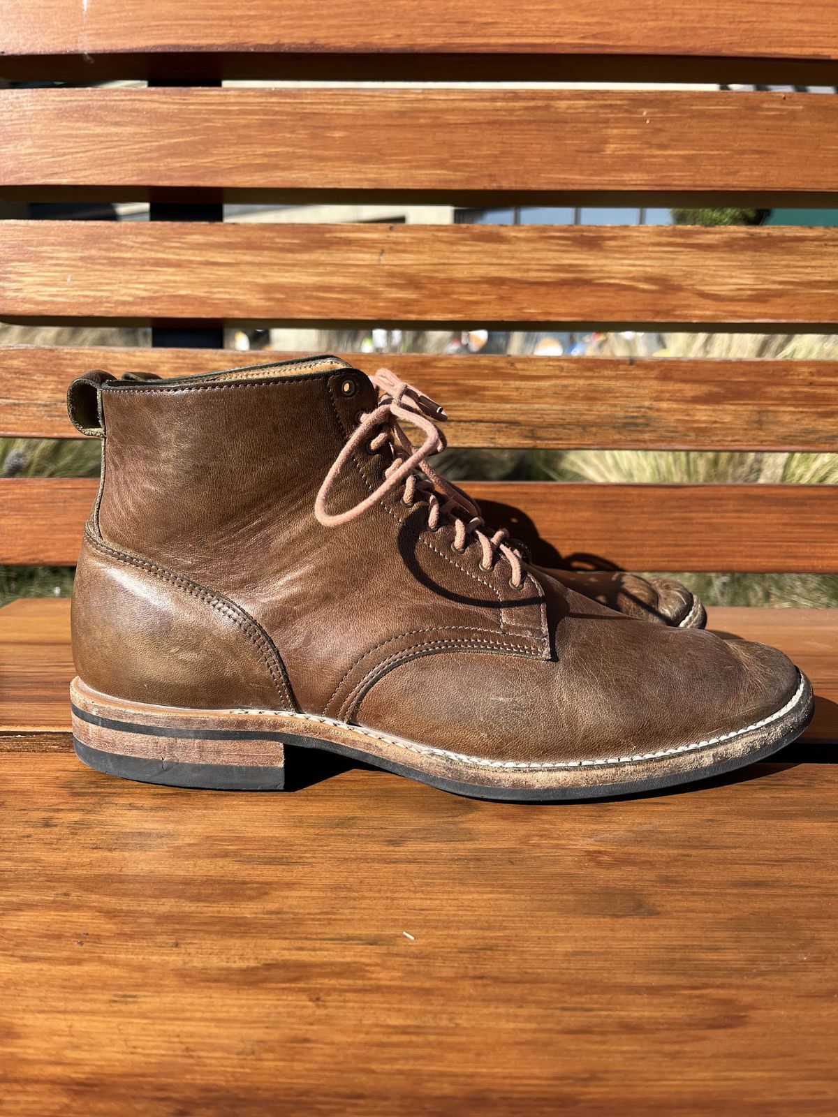 Photo by patinathunderdome on March 5, 2022 of the Viberg Service Boot in Maryam Honey Tanned Hosrehide.