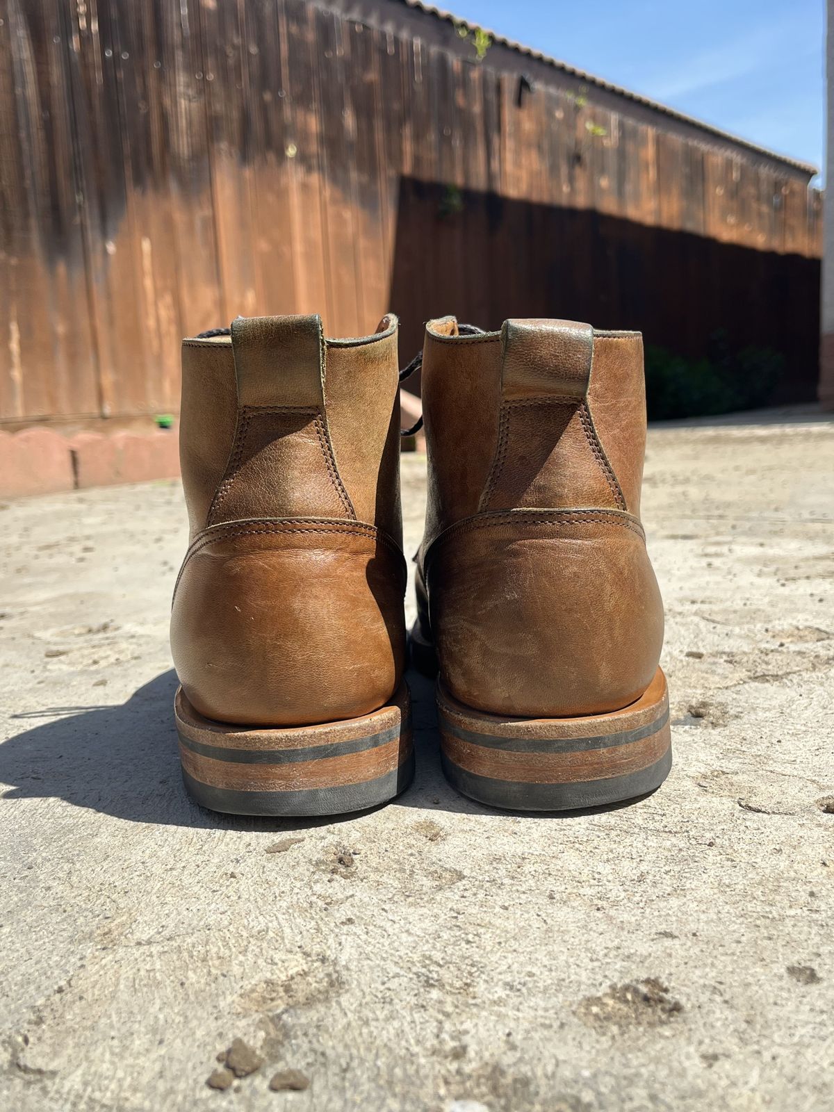 Photo by patinathunderdome on April 2, 2022 of the Viberg Service Boot in Maryam Honey Tanned Hosrehide.