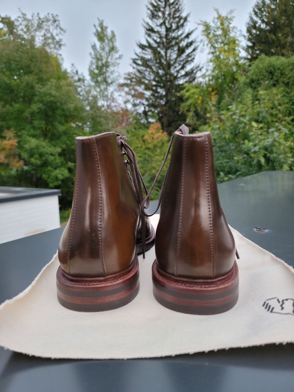 Photo by patinathunderdome on October 6, 2021 of the Grant Stone Edward Boot in Horween Maduro Shell Cordovan.